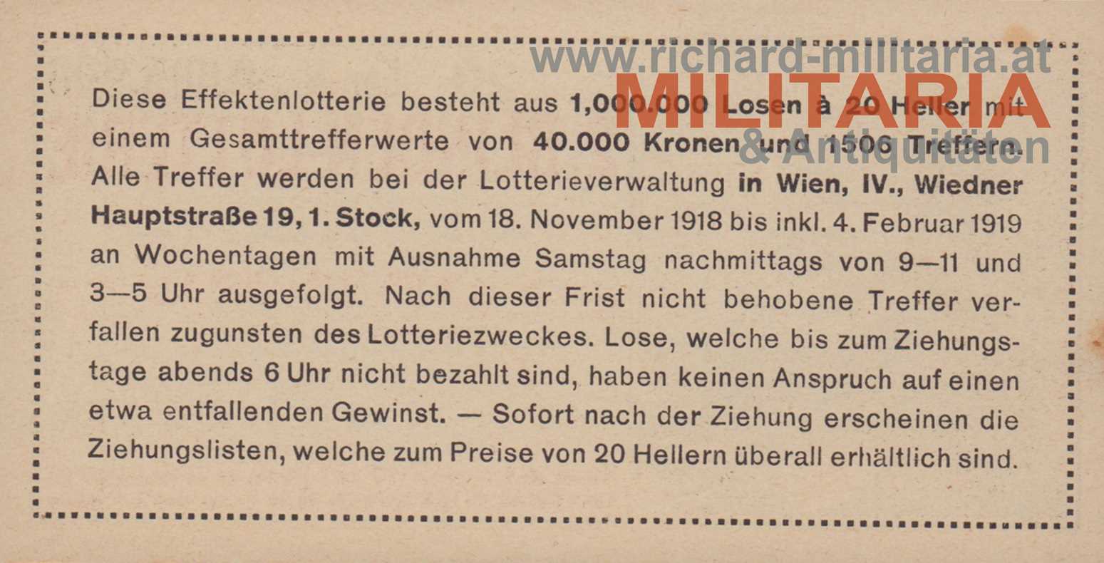 k.u.k. Lotterieschein der 2. Blinden-Lotterie - 4. November 1918