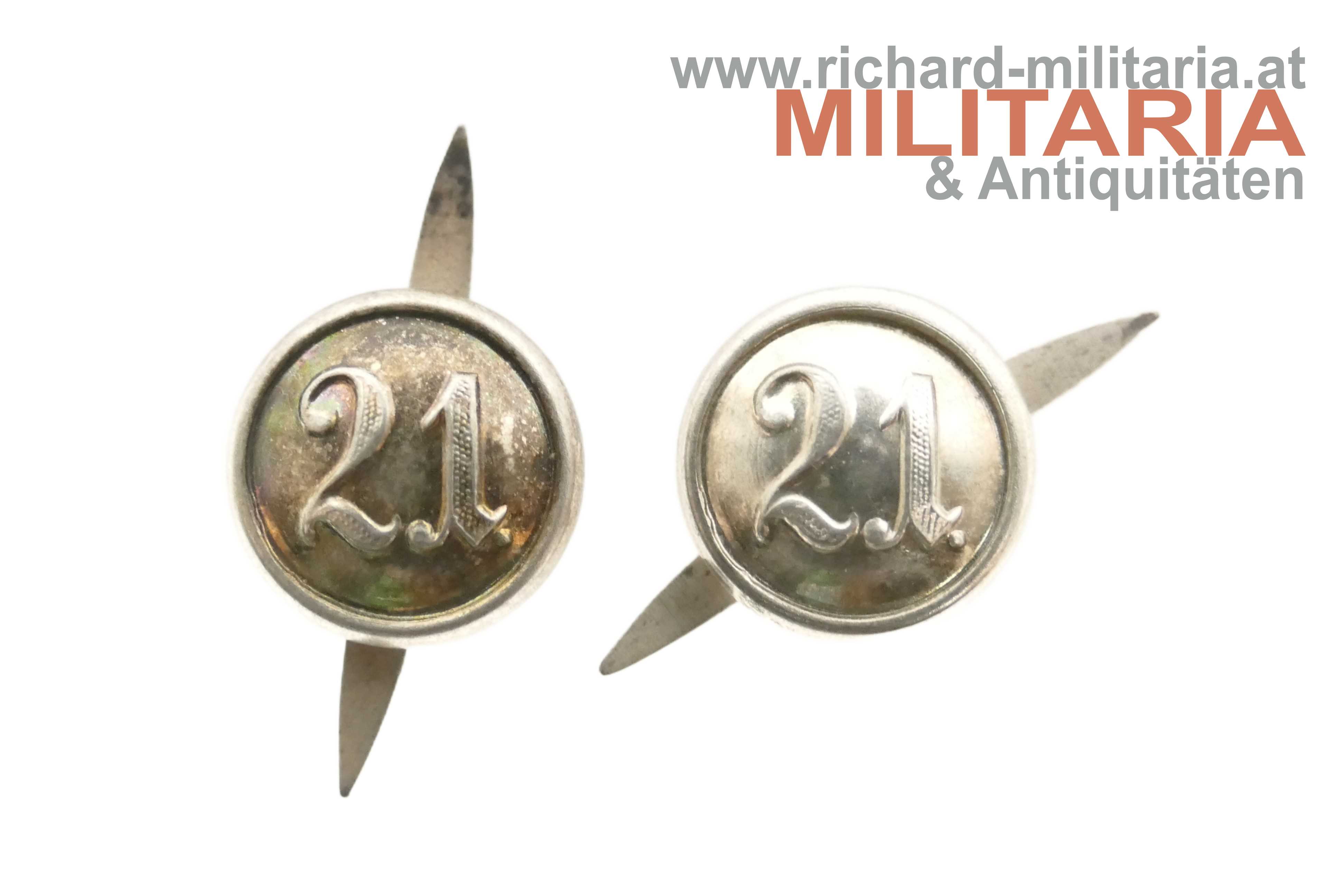 k.u.k. Kappenknöpfe "21" Silber