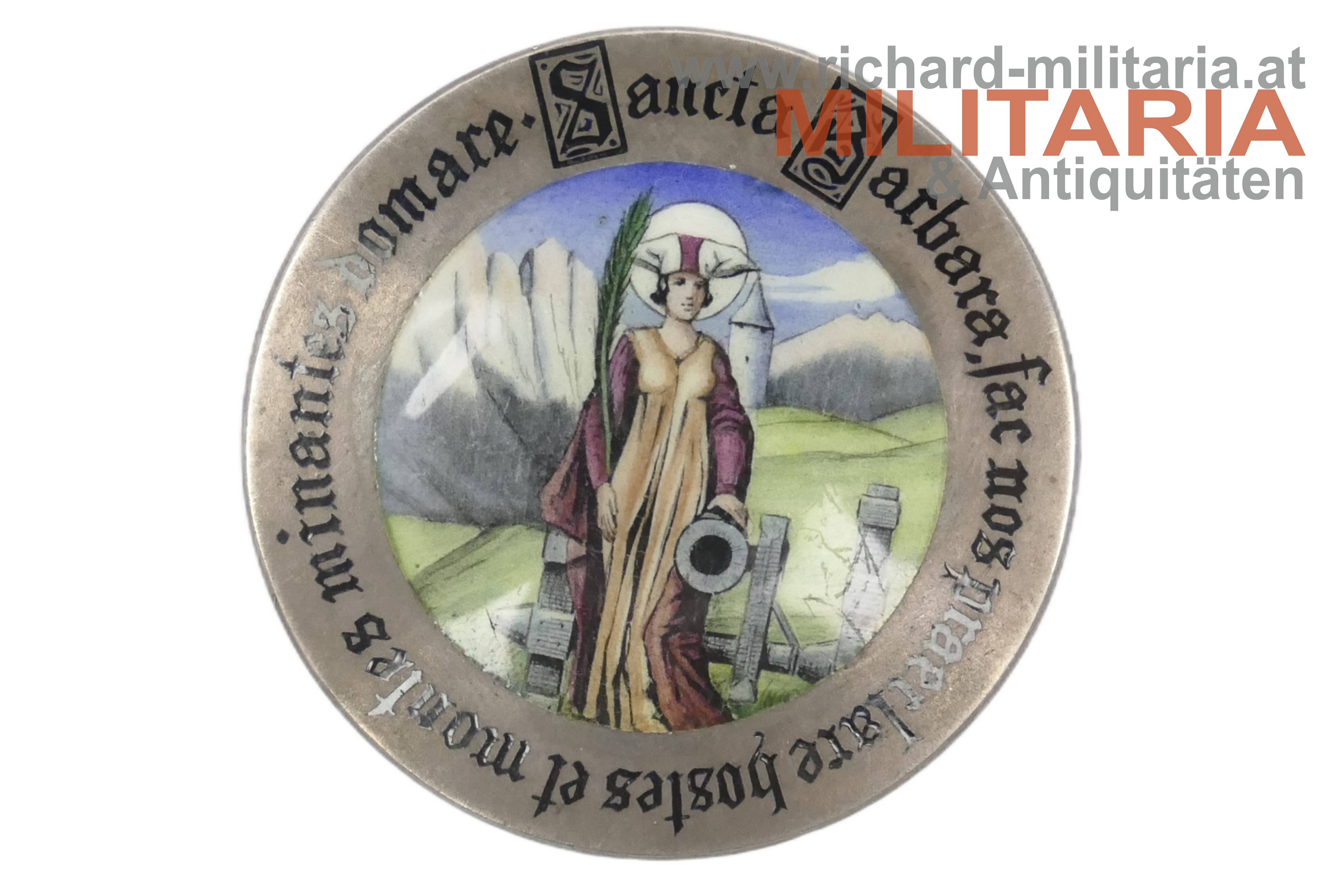 k.u.k. Kappenabzeichen - Heilige Barbara - Schutzpatronin der Artillerie - SILBER