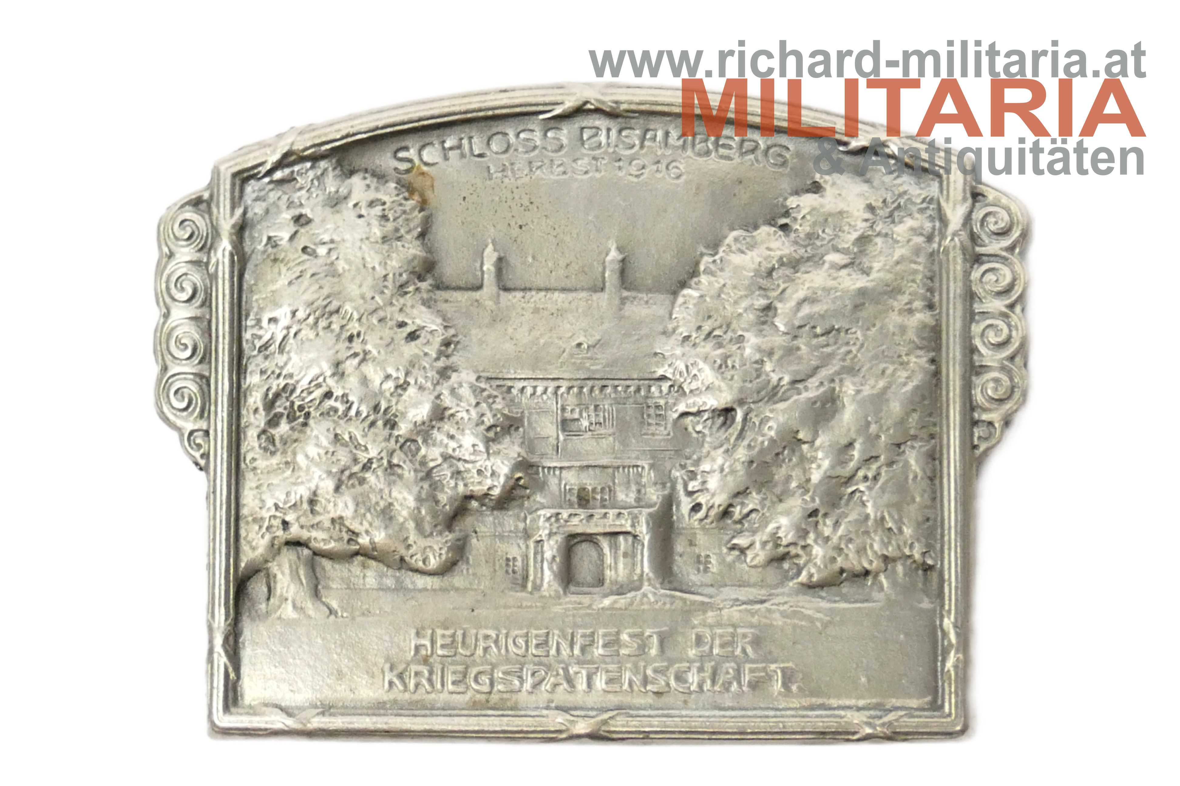 k.u.k. Kappenabzeichen Schloss Bisamberg 1916 - Heurigenfest der Kriegspatenschaft 