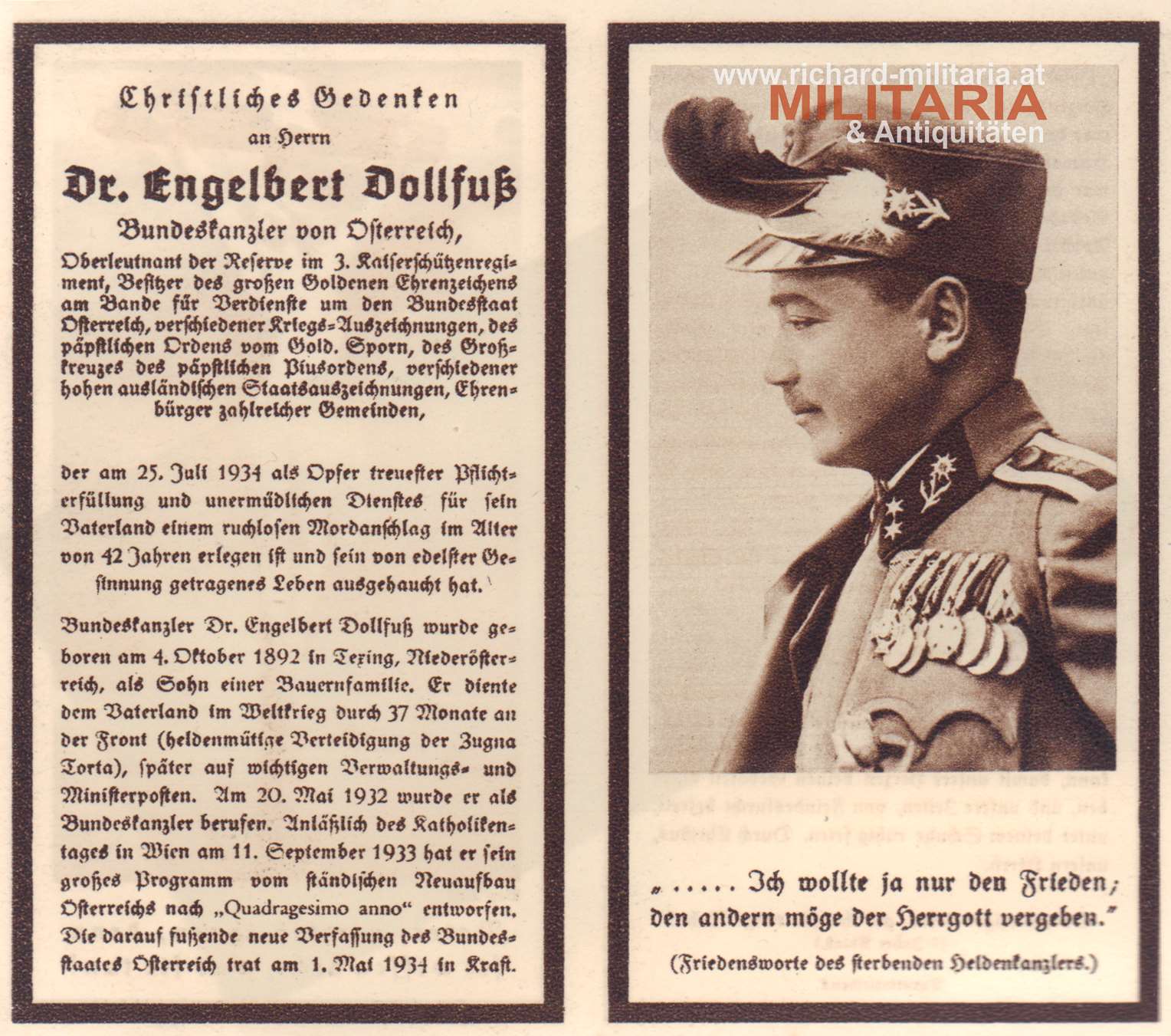 Dr. Engelbert Dollfuß - Christliches Andenken