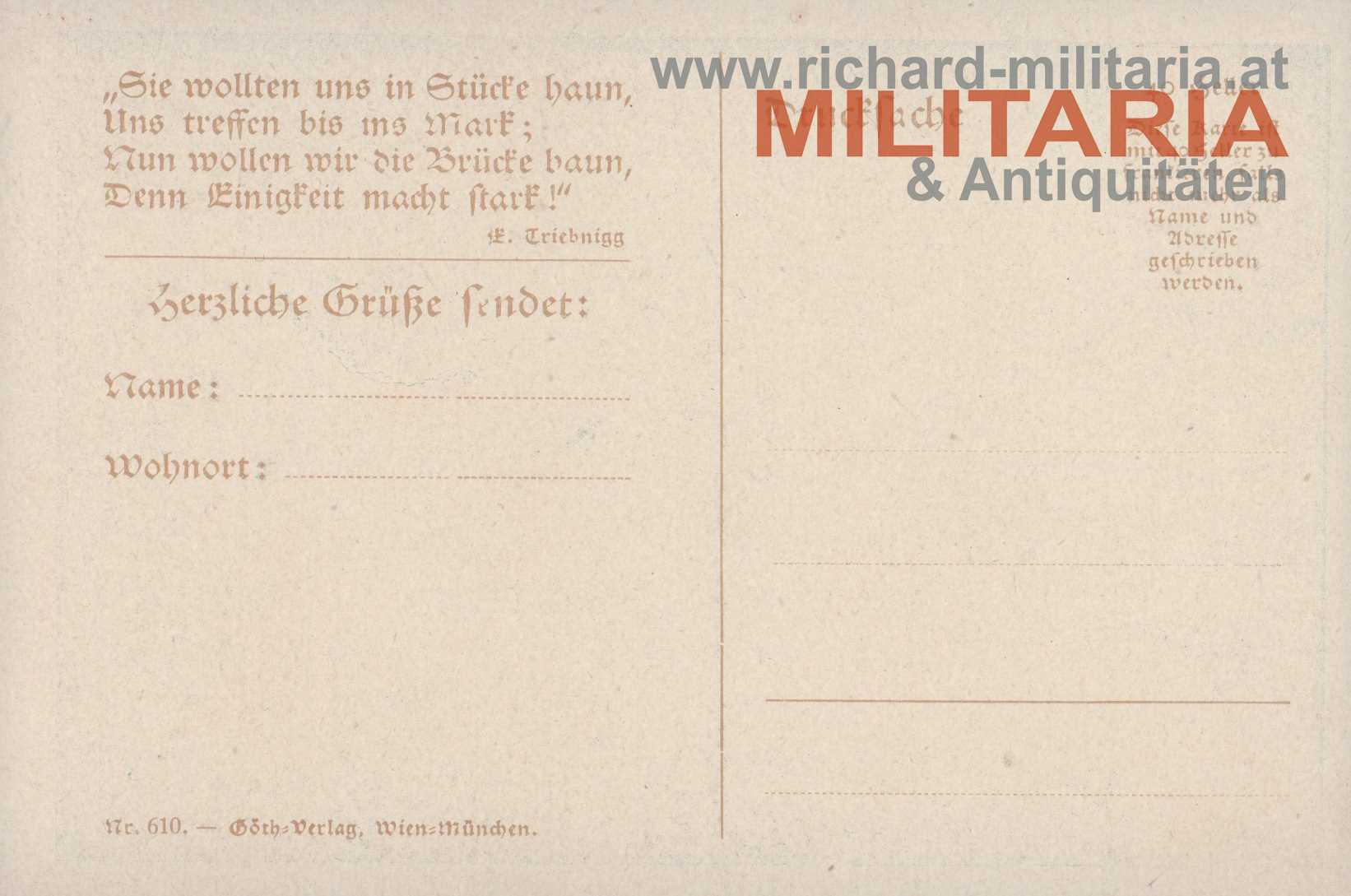 Propaganda Postkarte zum Anschluss Österreich an Deutschland