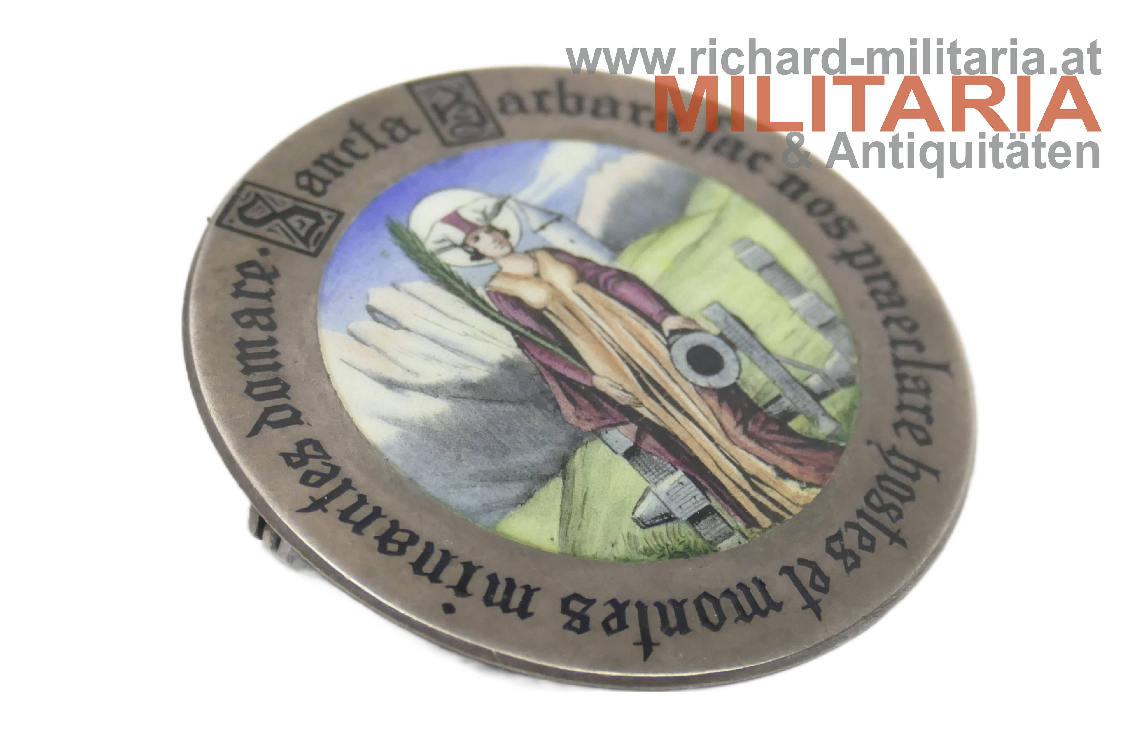 k.u.k. Kappenabzeichen - Heilige Barbara - Schutzpatronin der Artillerie - SILBER