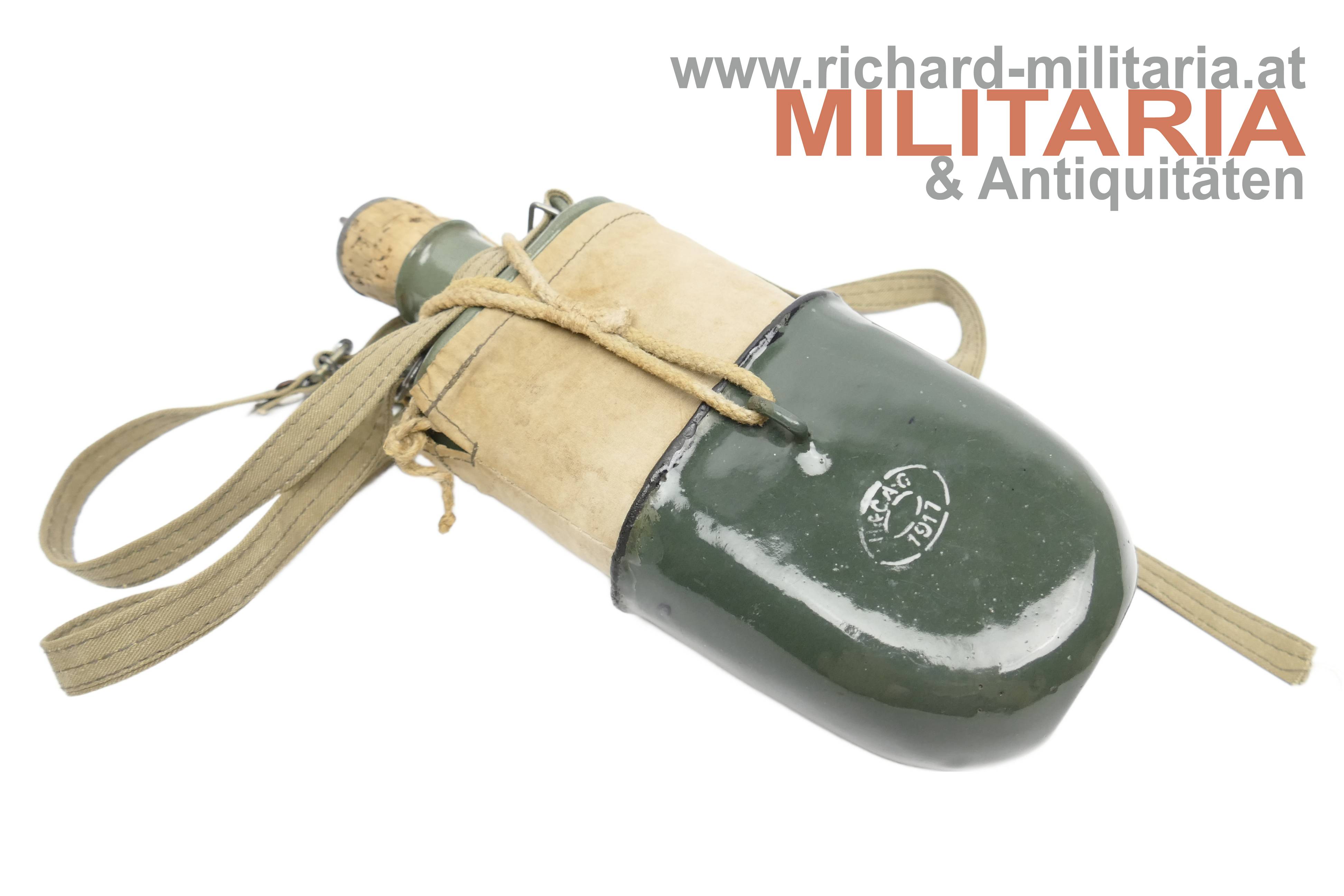 k.u.k. Feldflasche mit Sack und Leinenberiemung - MINT!