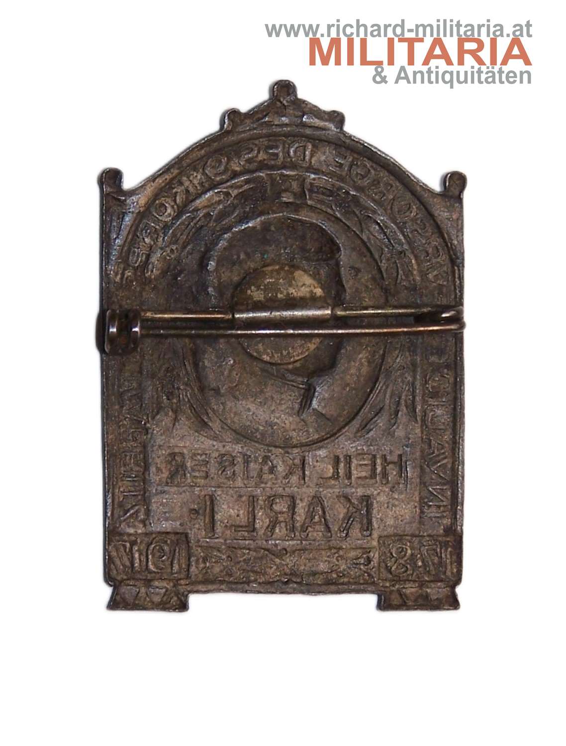 k.u.k. Kappenabzeichen Invalidenfürsorge des 9. Korps Leitmeritz / Heil Kaiser Karl I. / 17.8.1917