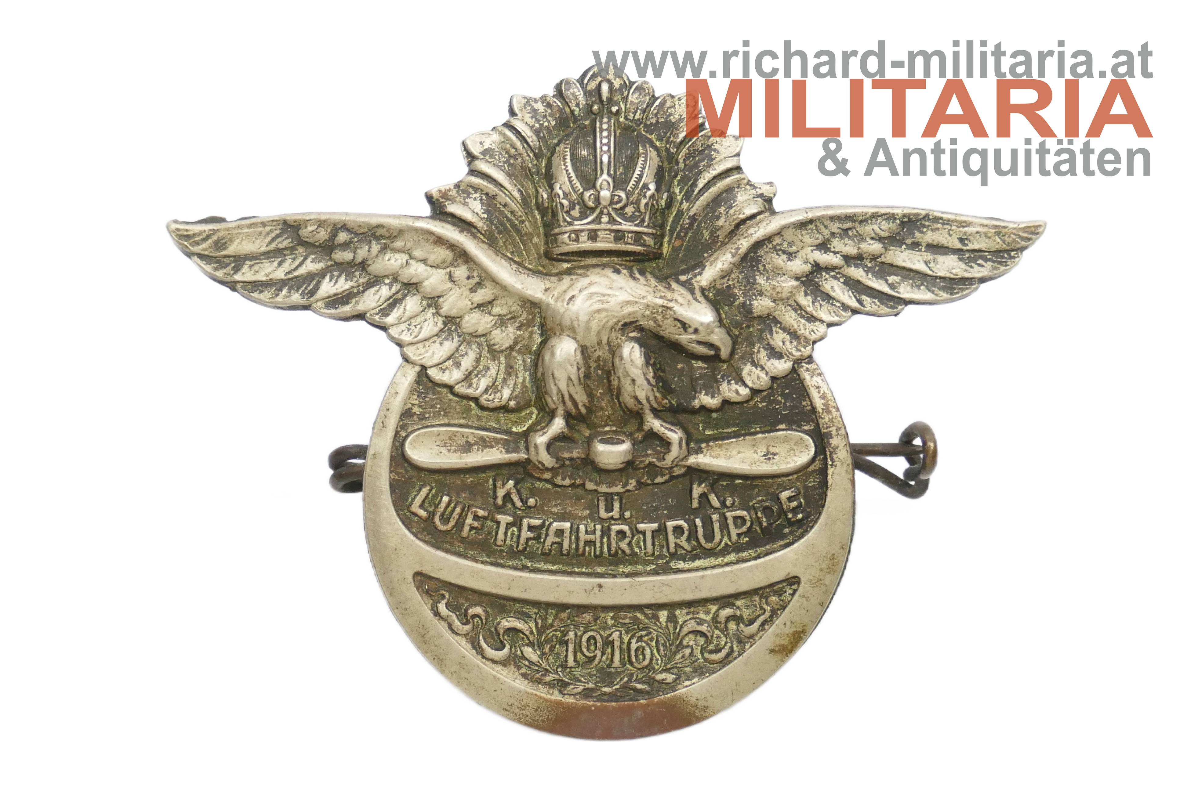 k.u.k. Kappenabzeichen - Luftfahrtruppe 1916 - Weißmetall