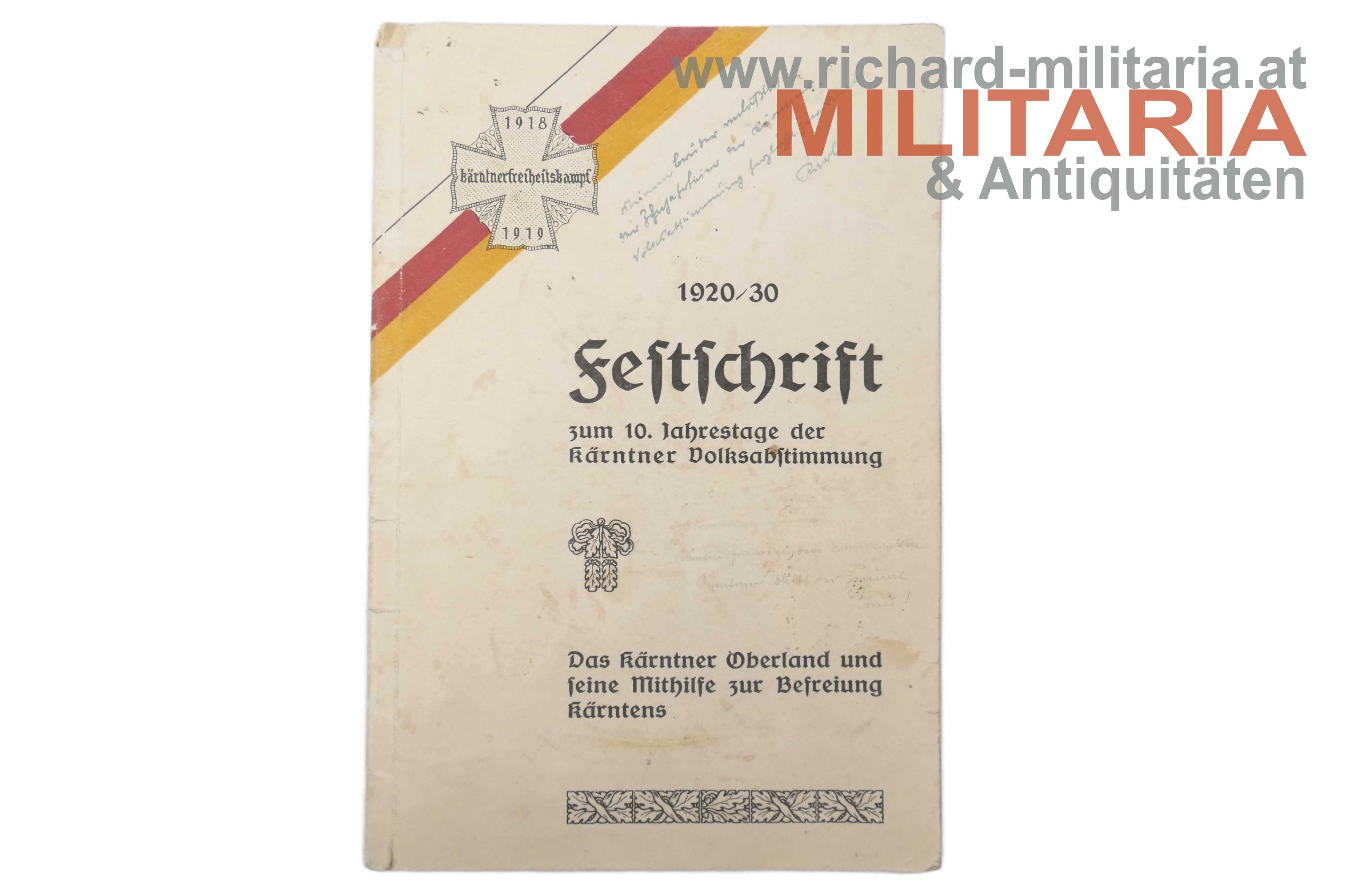 1920/1930 Festschrift zum 10. Jahrestage der Kärntner Volksabstimmung