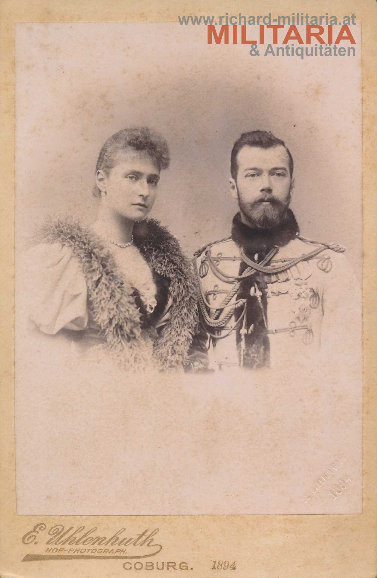 Hartkartonfoto - Zar Nikolaus II. mit Gattin Alexandra