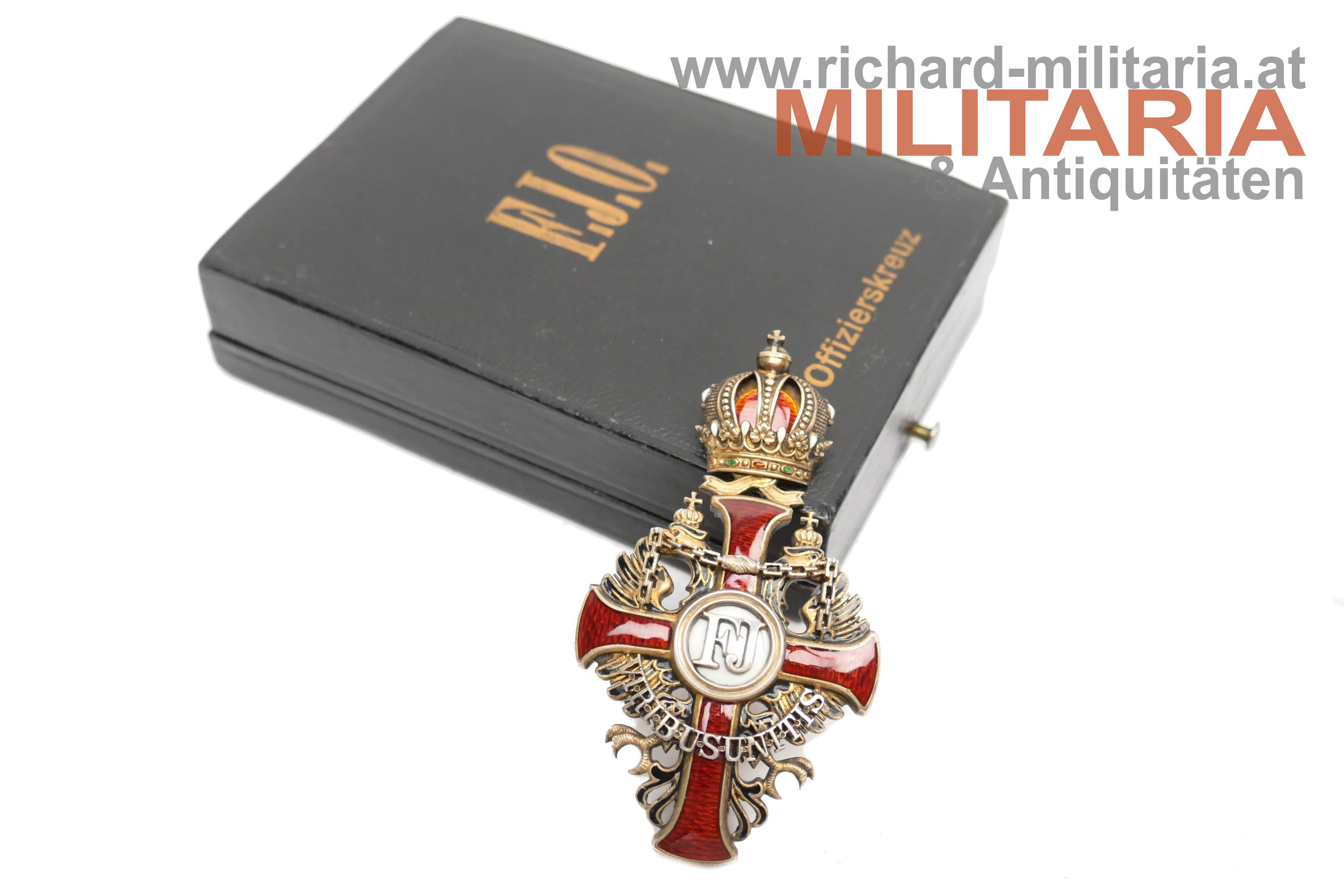 k.u.k. Franz Joseph-Orden Offizierskreuz FRIEDEN im Etui - HUW - SILBER