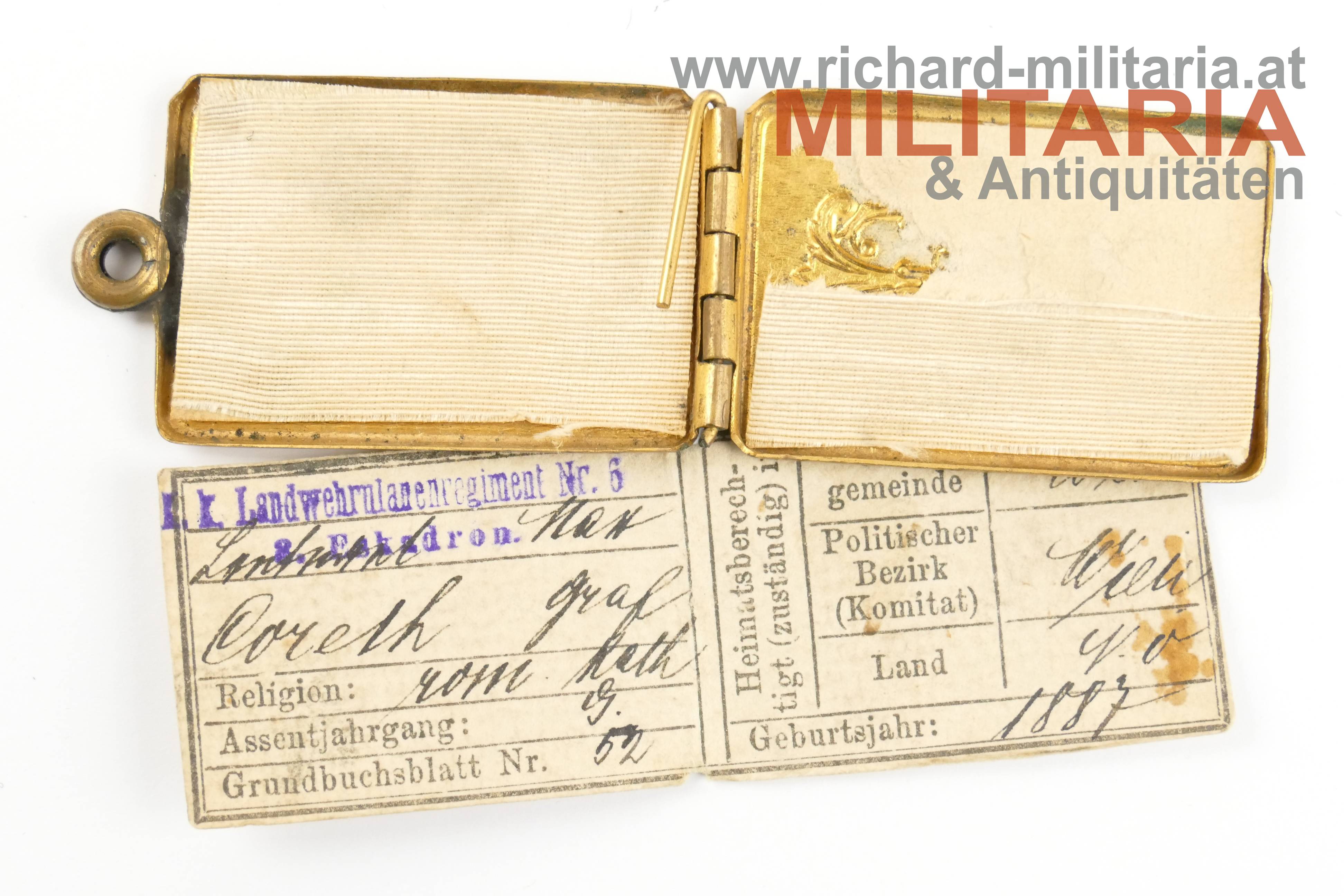 k.k. Erkennungsmarke Offizier - Graf Max Coreth v. Coredo u. Starkenberg - LUR 6 