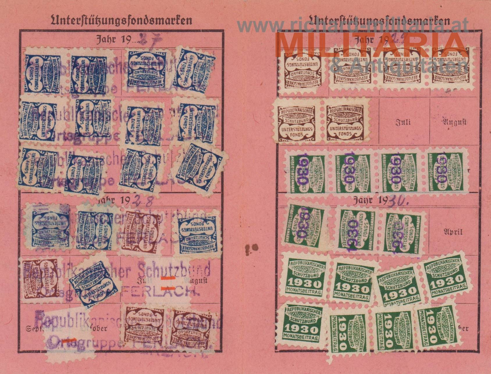 Republikanischer Schutzbund - Ordnerlegitimation FERLACH 1926 
