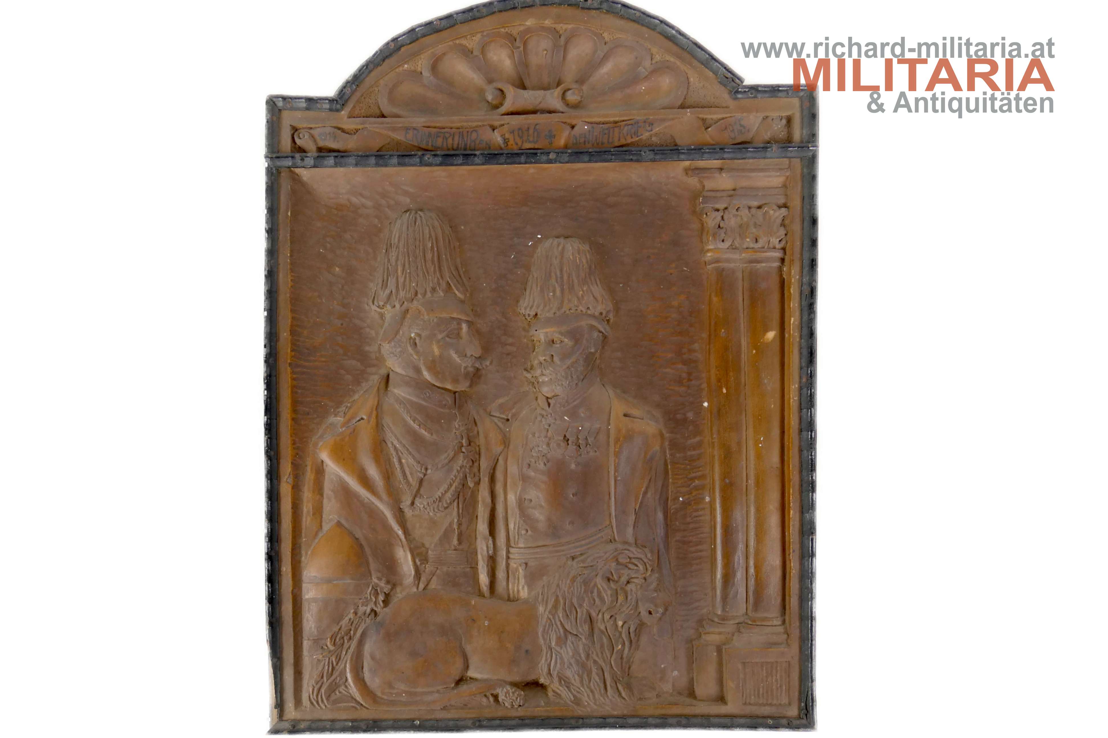 Holzrelief - Kaiser Franz Josef & Kaiser Wilhelm - 1914-1916