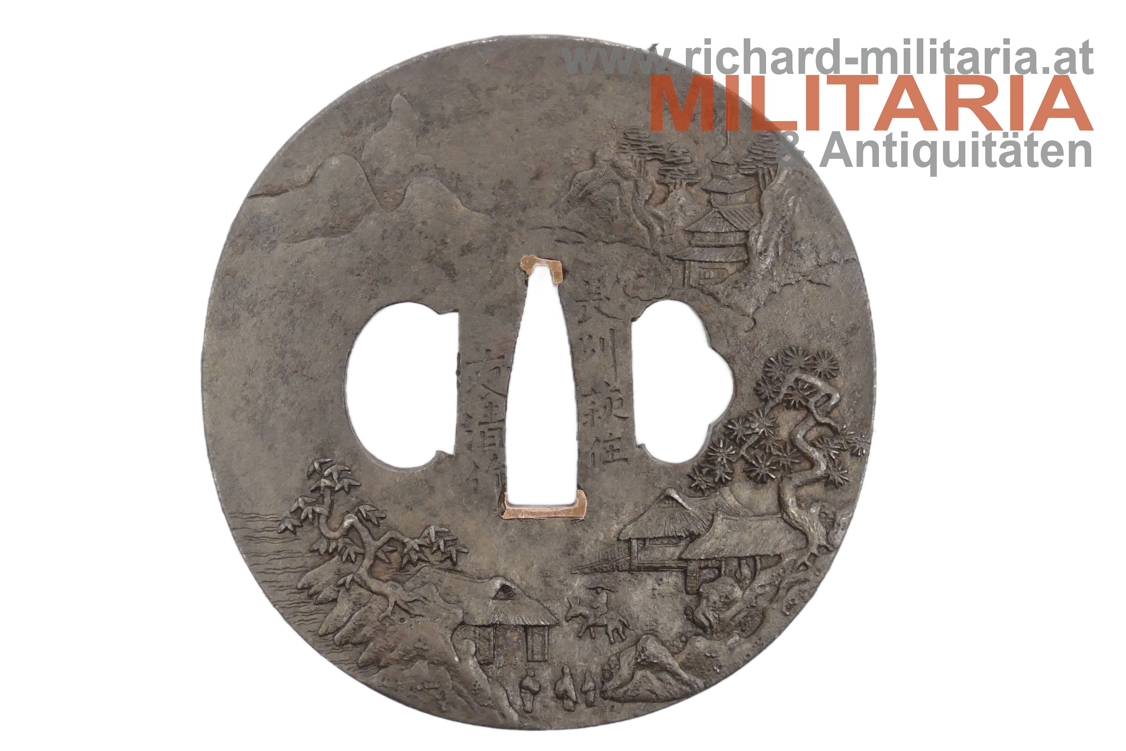 Japan - EDO - runde Tsuba "MARU GATA" signiert (17. Jahrhundert)