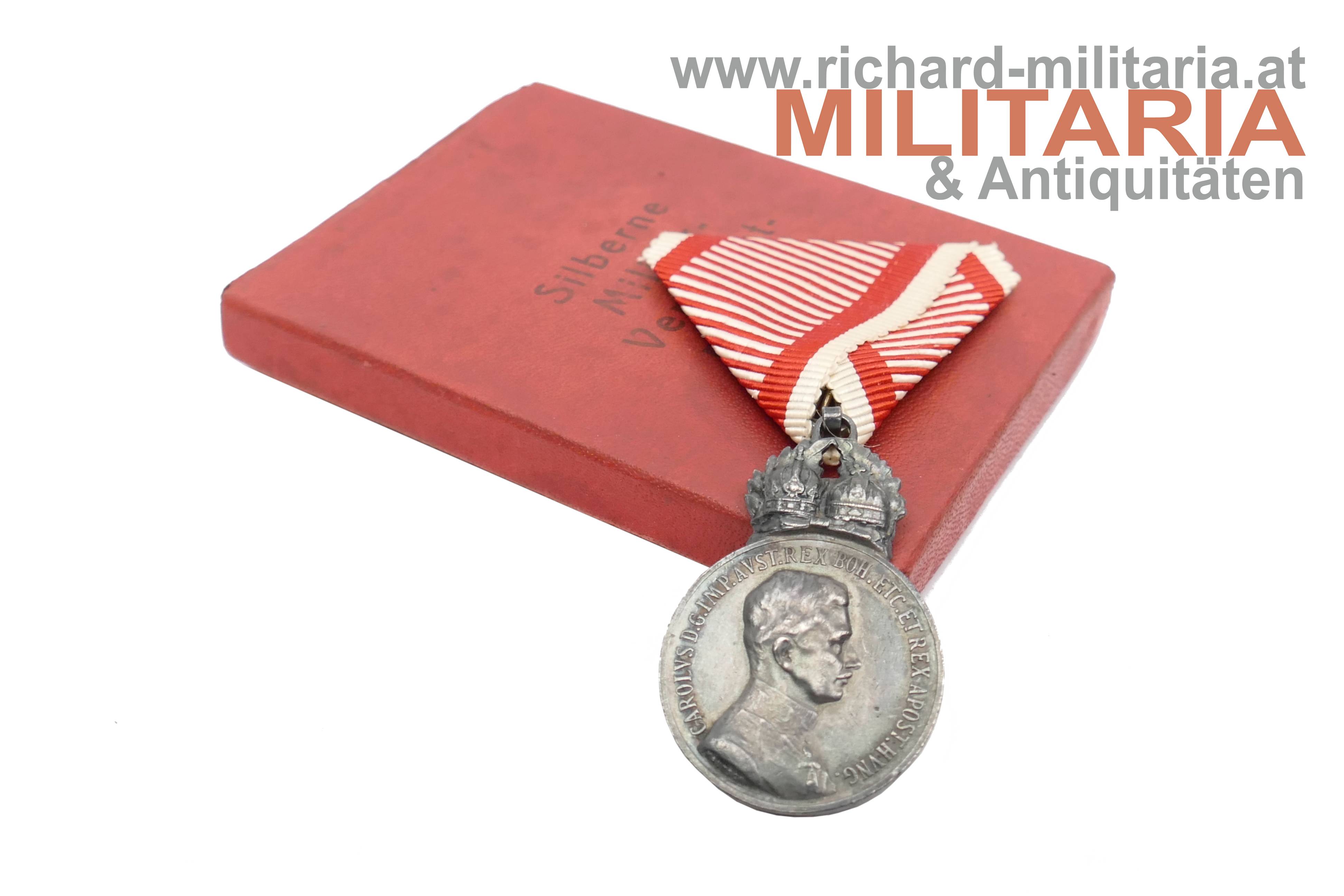 k.u.k. Silberne Militärverdienstmedaille Kaiser Karl im Kartonetui