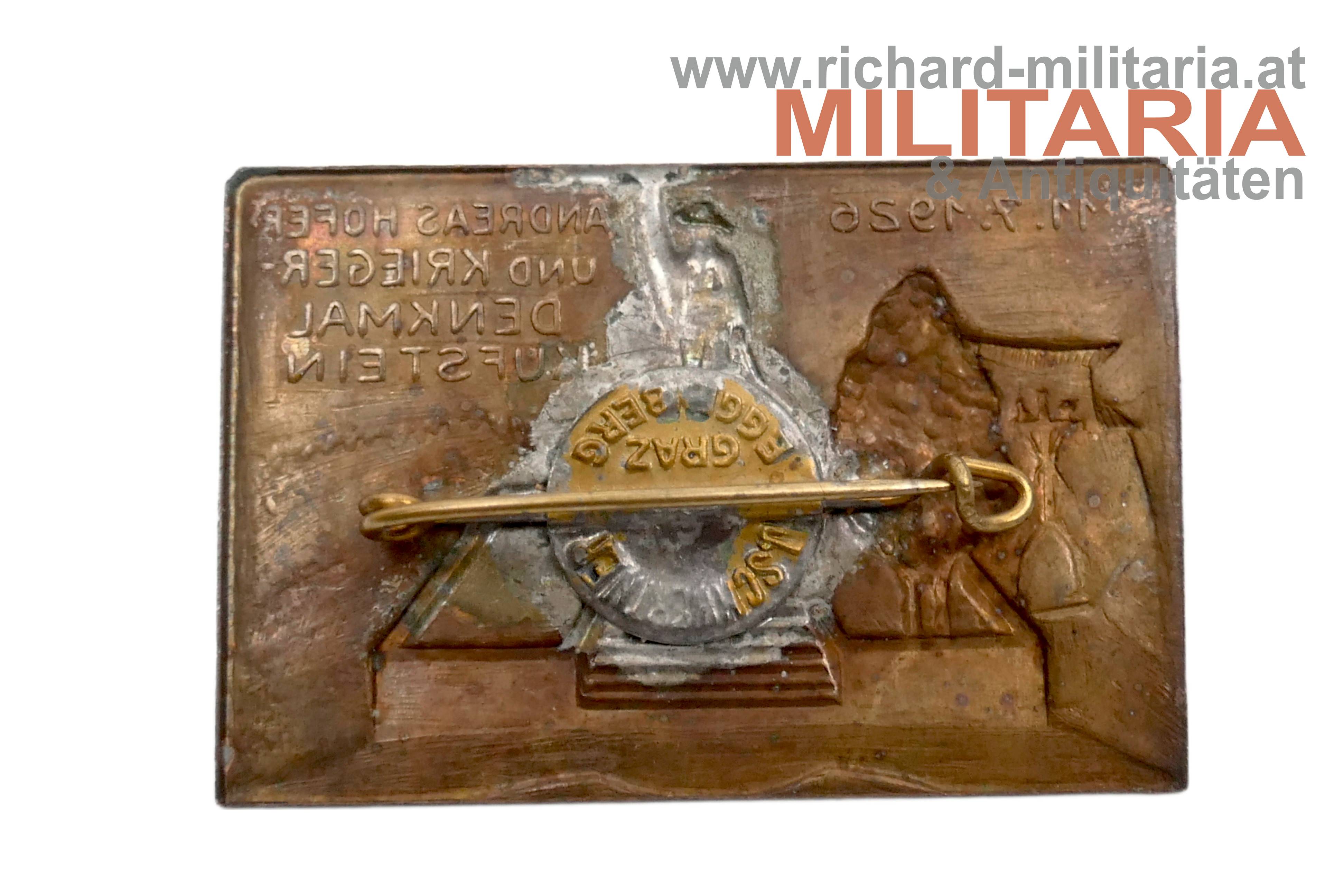 1. Republik - Abzeichen Andreas Hofer und Kriegerdenkmal Kufstein 11.7.1926