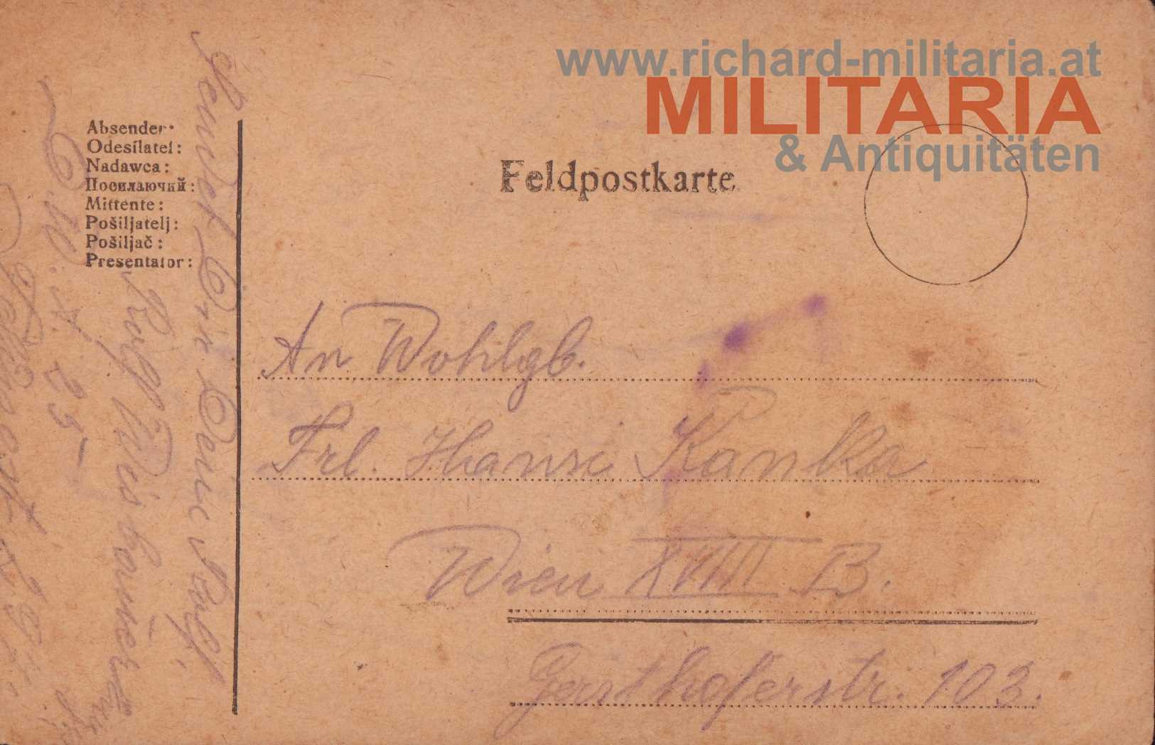 k.u.k. handgezeichnete Feldpostkarte "Prosit Neujahr 1918" "Grüsse vom Felde!"
