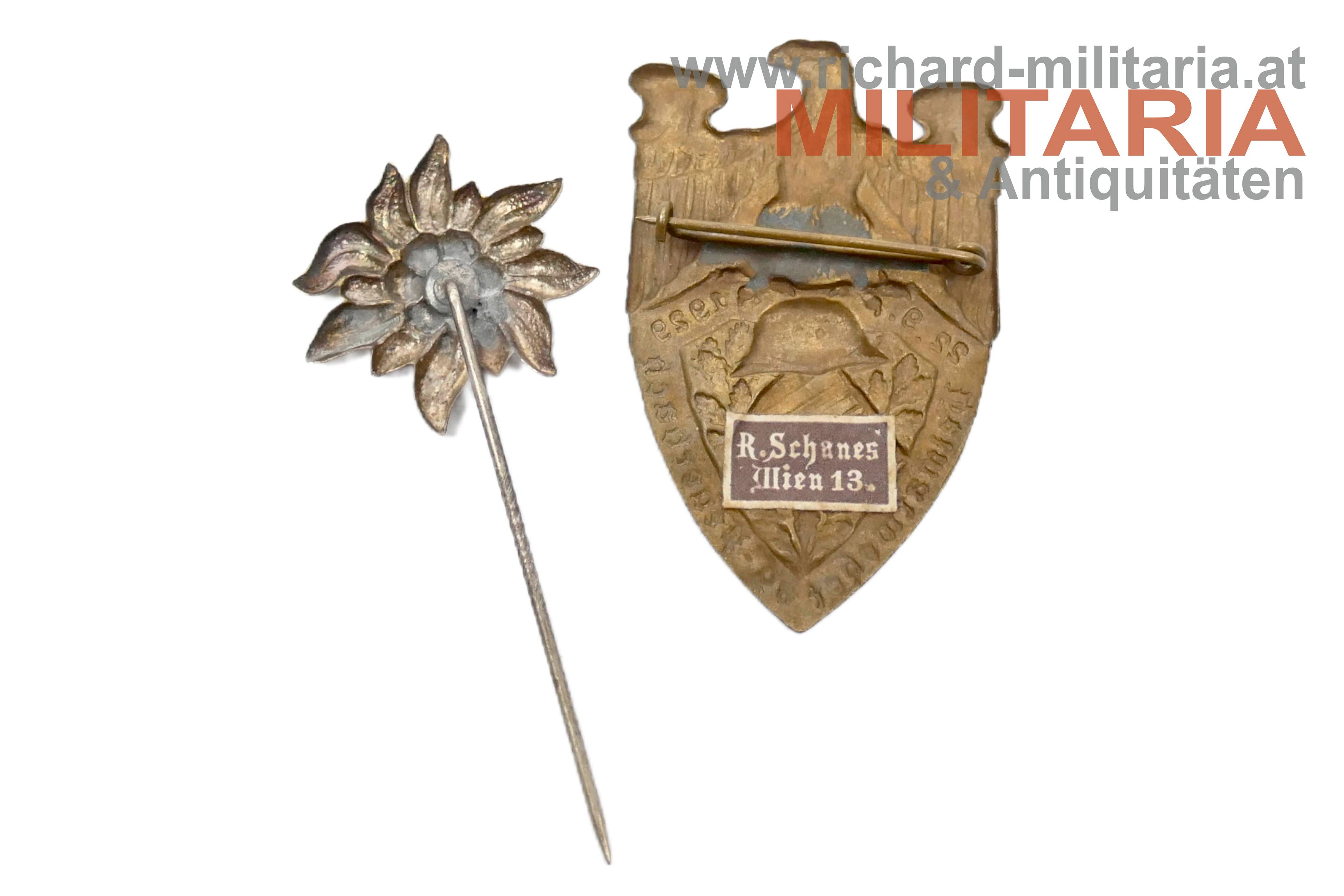 Abzeichen - Heimatwehrtag Peuerbach 22.9.1929 + Edelweiss Anstecknadel