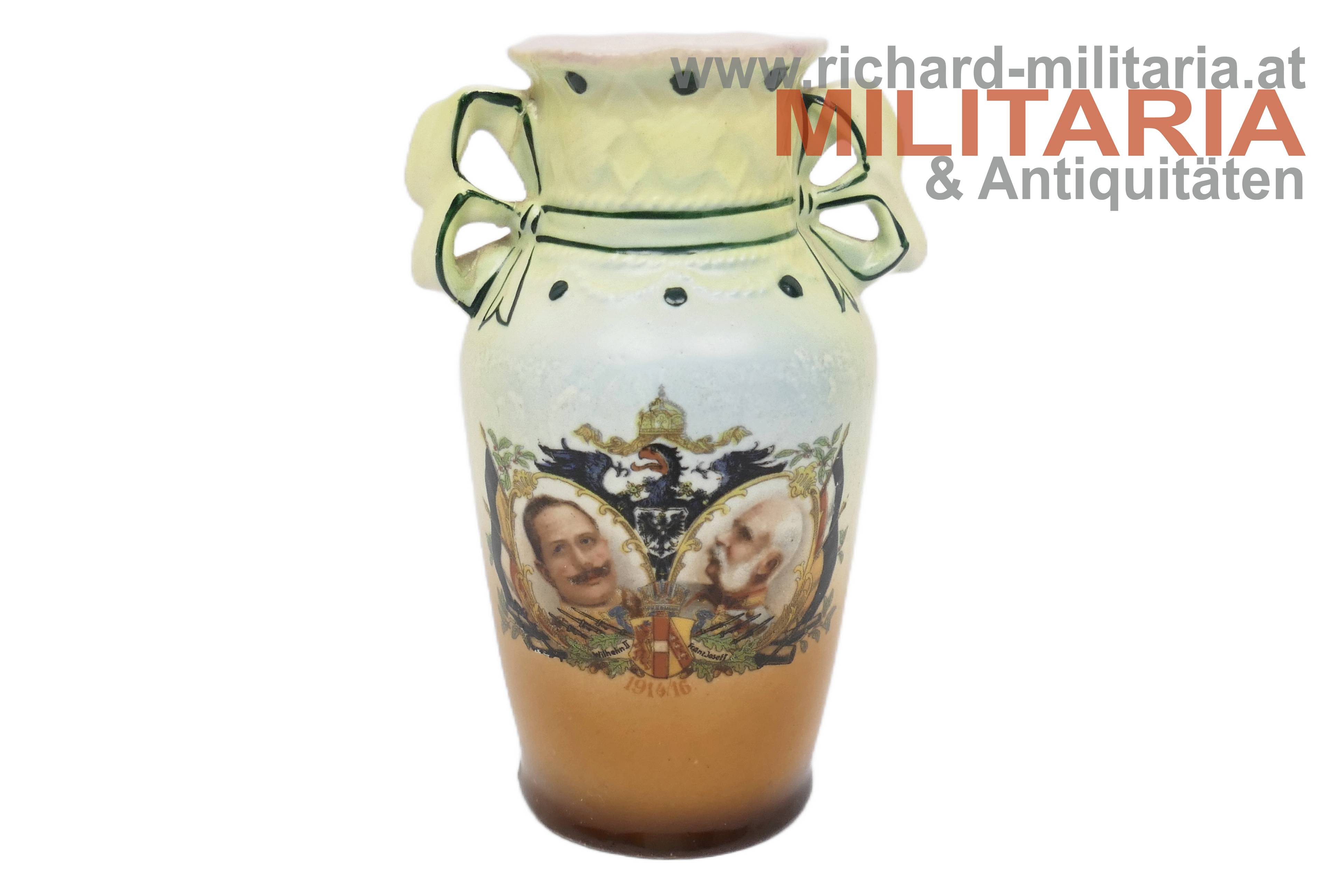 k.u.k. patriotische Vase - Kaiser Franz Joseph & Kaiser Wilhelm 1914/16
