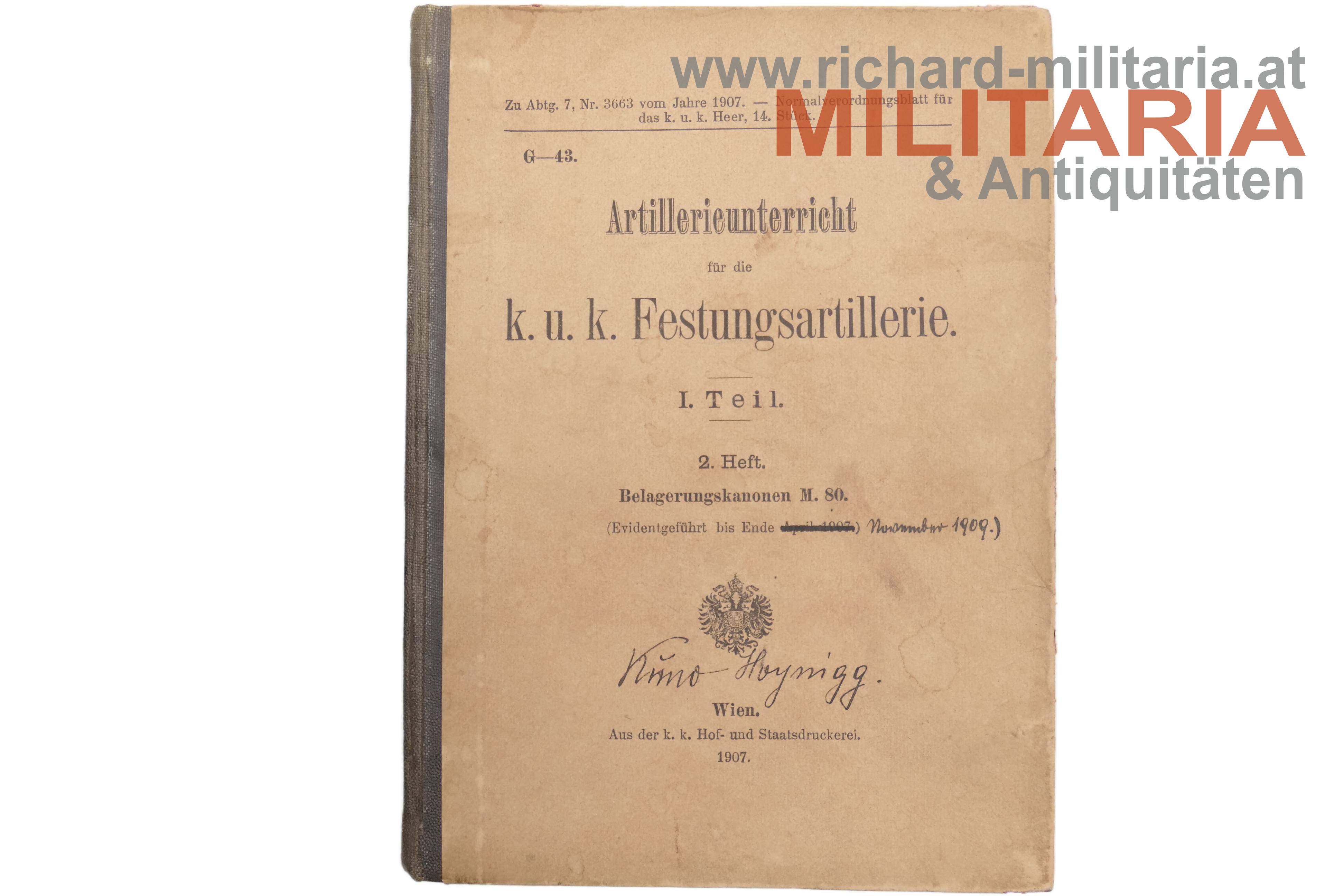 Artillerieunterricht für die k.u.k. Festungsartillerie I.Teil/2.Heft