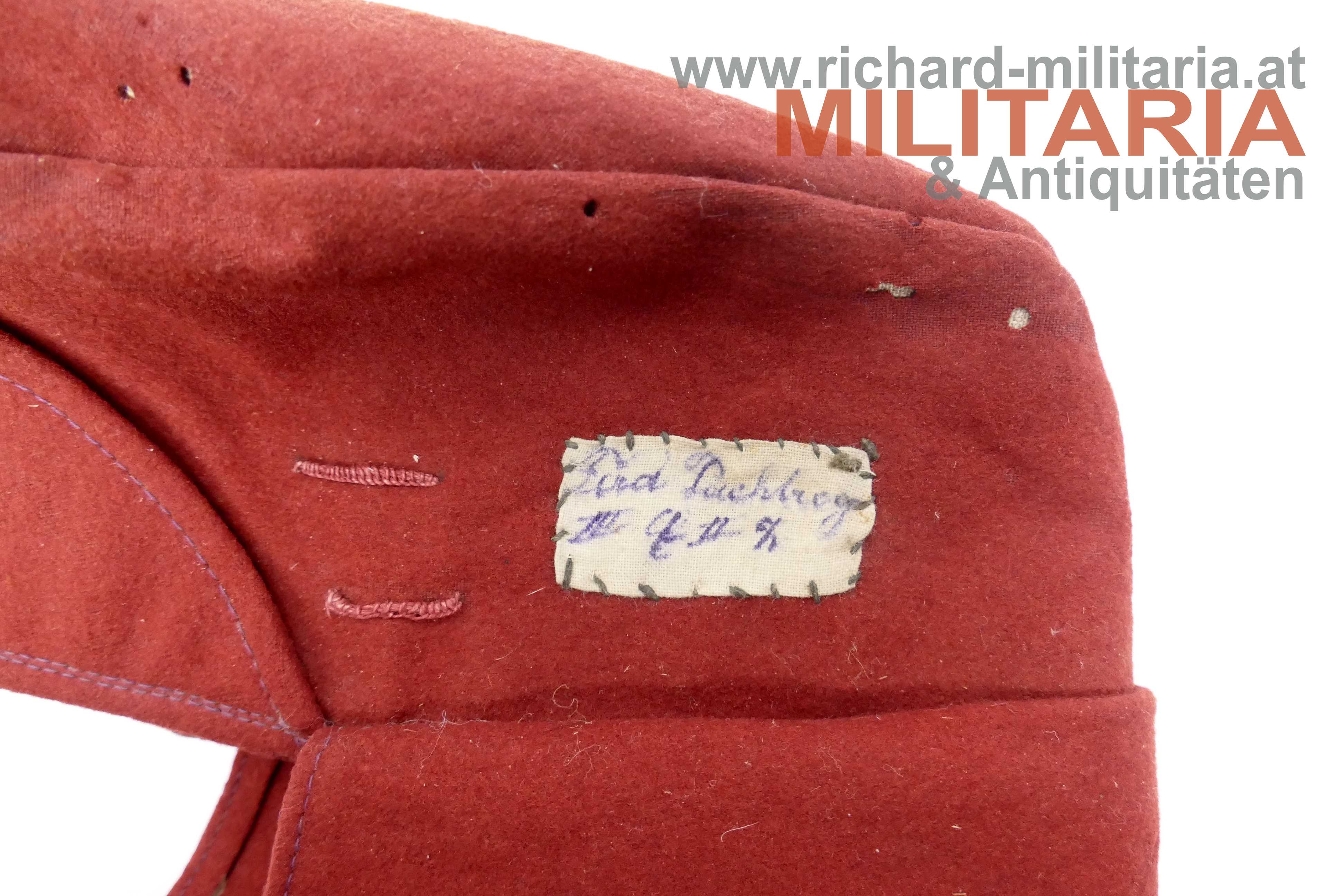 k.u.k. schirml. Lagerkappe - Namensetikett - MD-Stempel - Dragoner Reg. 15