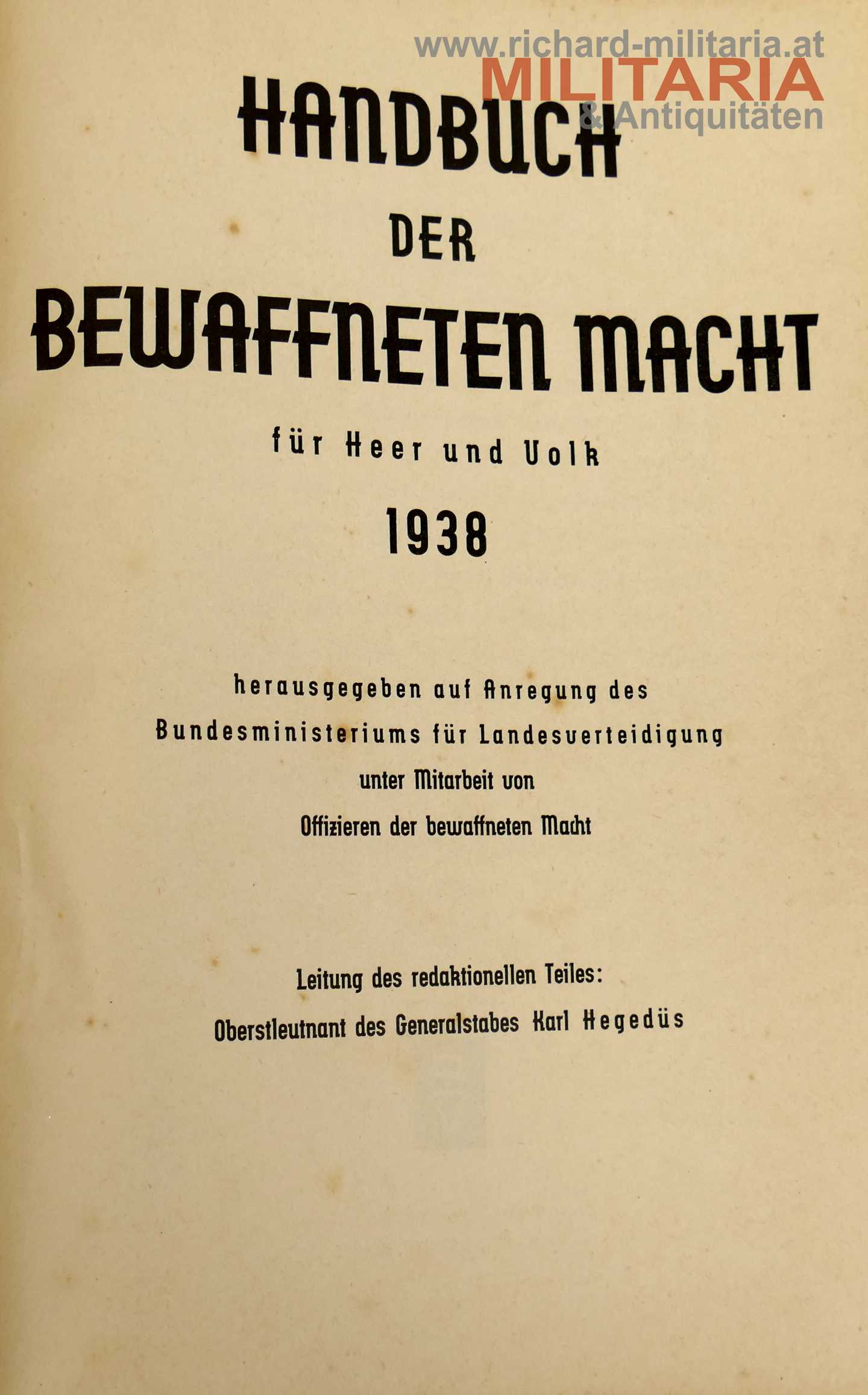 Handbuch der Bewaffneten Macht mit dem österr. Militärkalender 1938 