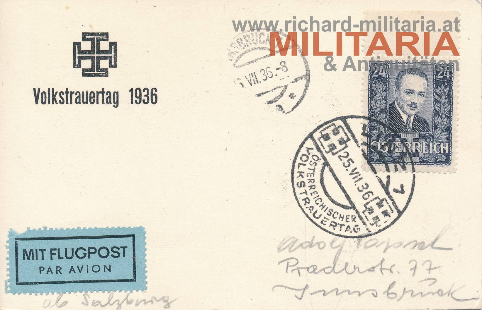 Volkstrauertag 1936 - Linz - MIT FLUGPOST