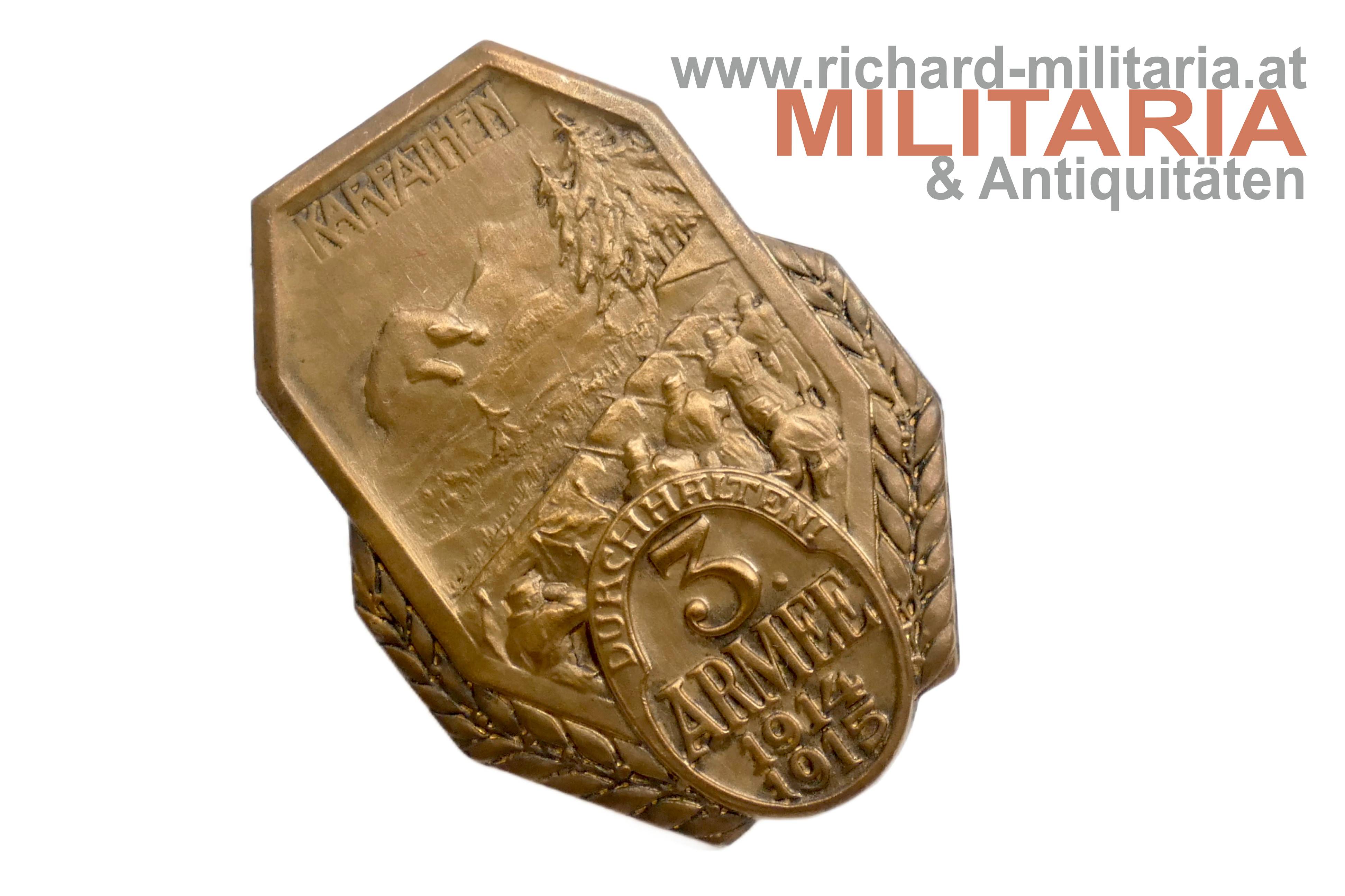 k.u.k. Kappenabzeichen - 3. Armee - Durchhalten - Karpathen - 1914-1915