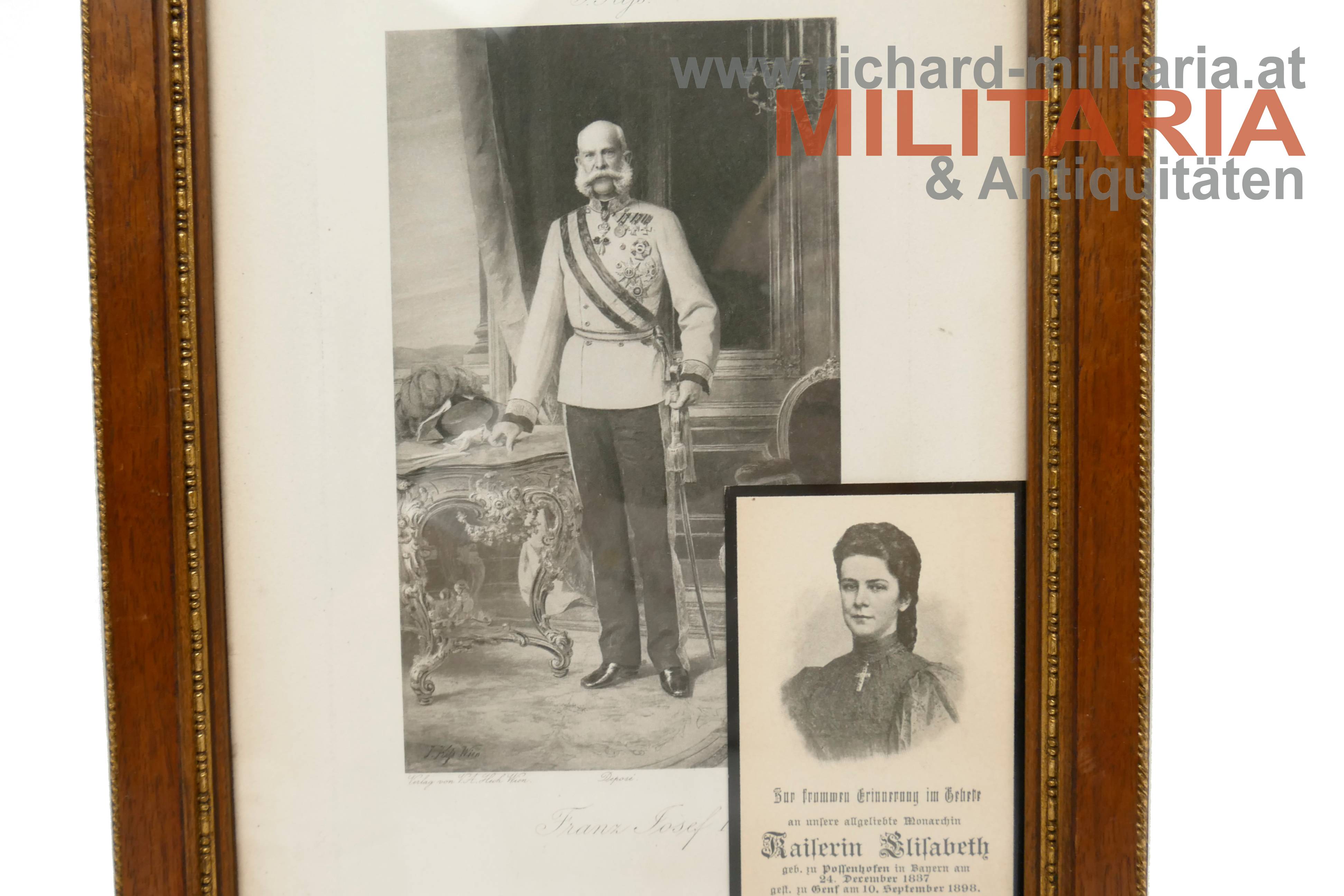 Kaiser Franz m. Sterbebild Kaiserin Elisabeth - gerahmt 