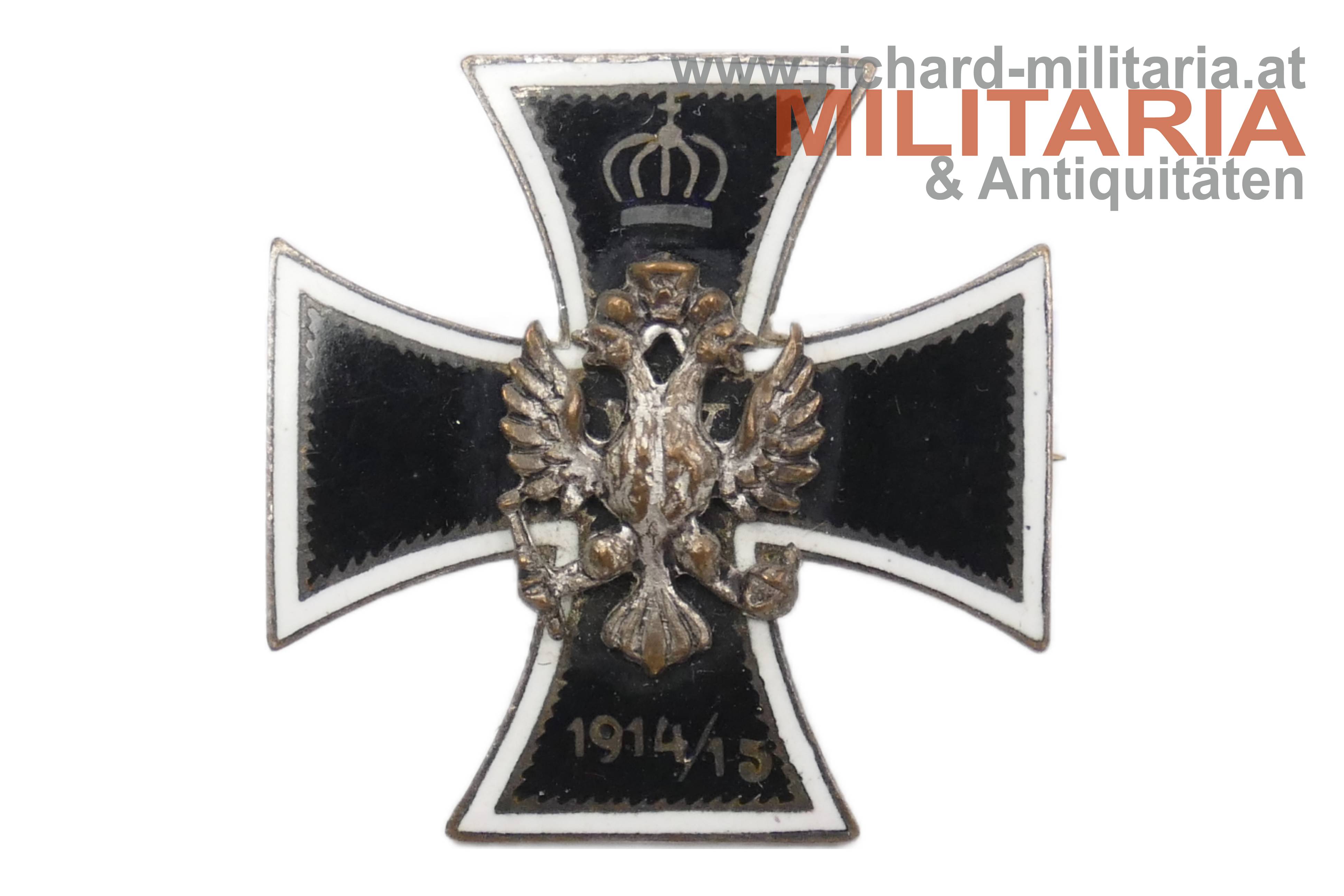 k.u.k. patriotisches Abzeichen - schwarz emailliertes Kreuz mit Doppeladler 1914/15