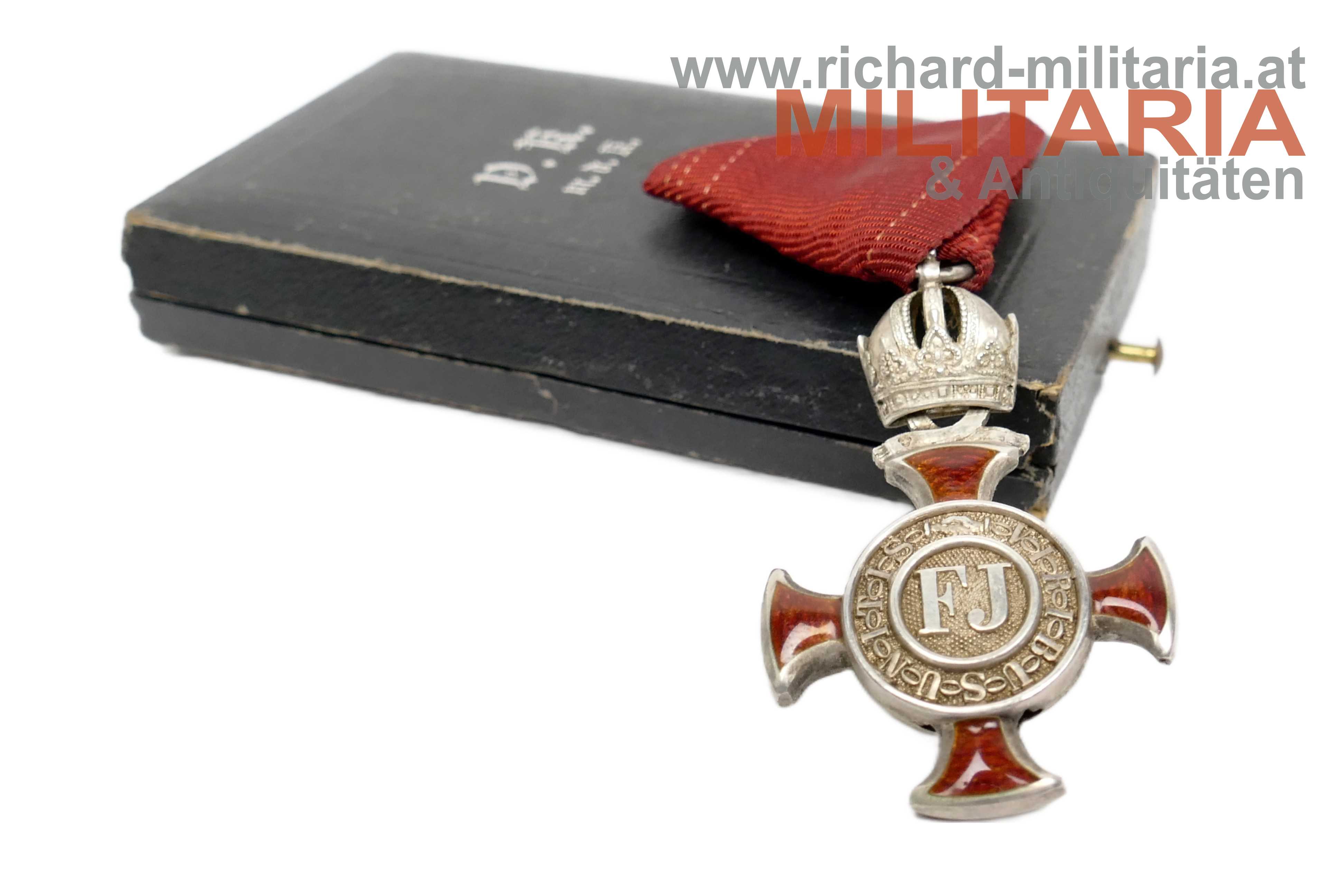 k.u.k. Silbernes Verdienstkreuz m.d.K. mit Etui - RUDOLFSKRONE