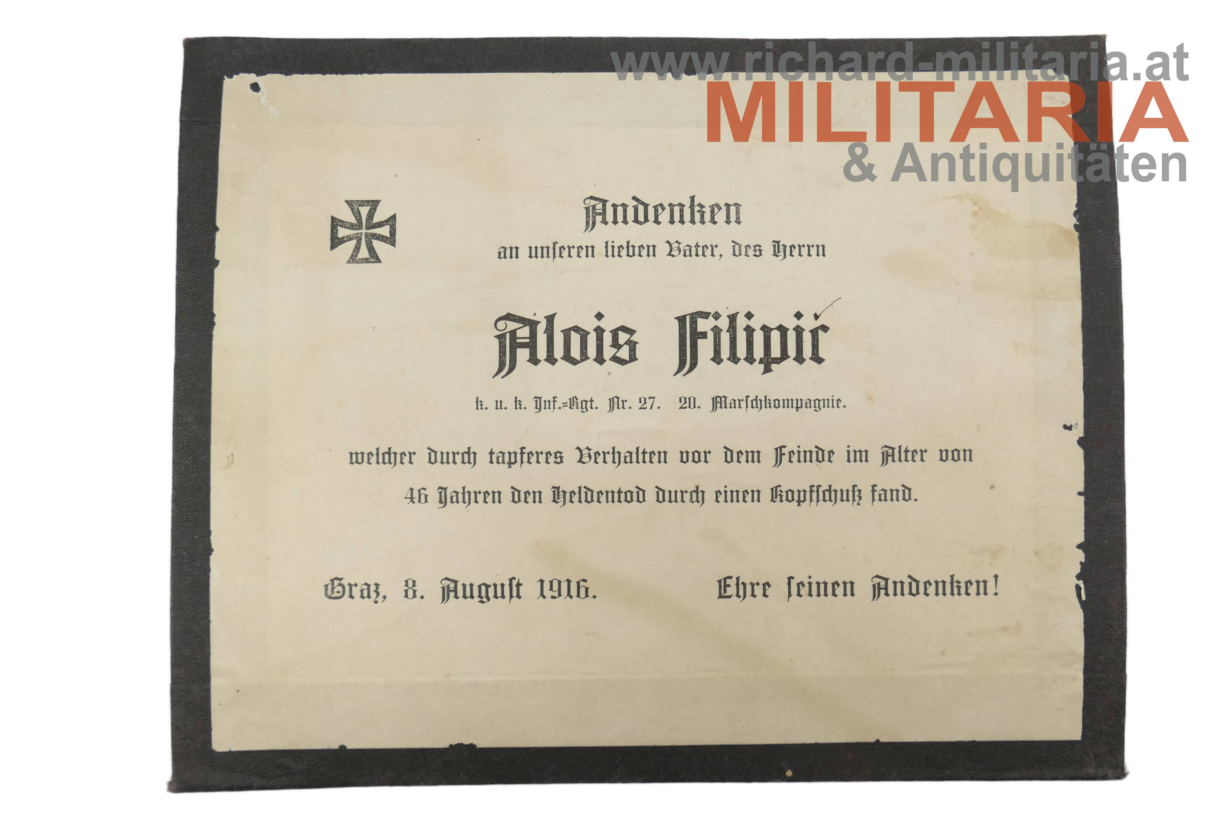 k.u.k. Regimentsgeschichte des IR27 im Weltkriege (Band 1+2) & Andenkenskarte