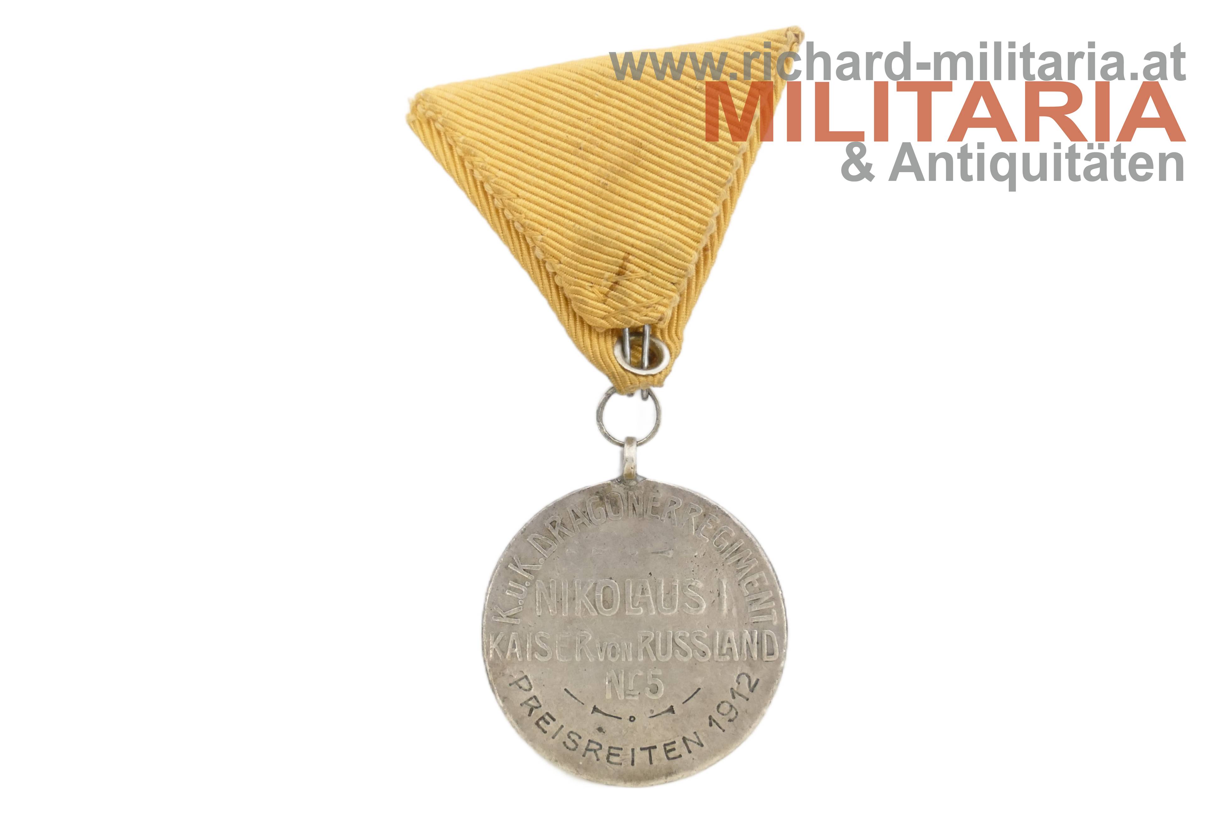 k.u.k. Medaille zum Preisreiten des Dragoner Regiment Nr. 5 - 1912