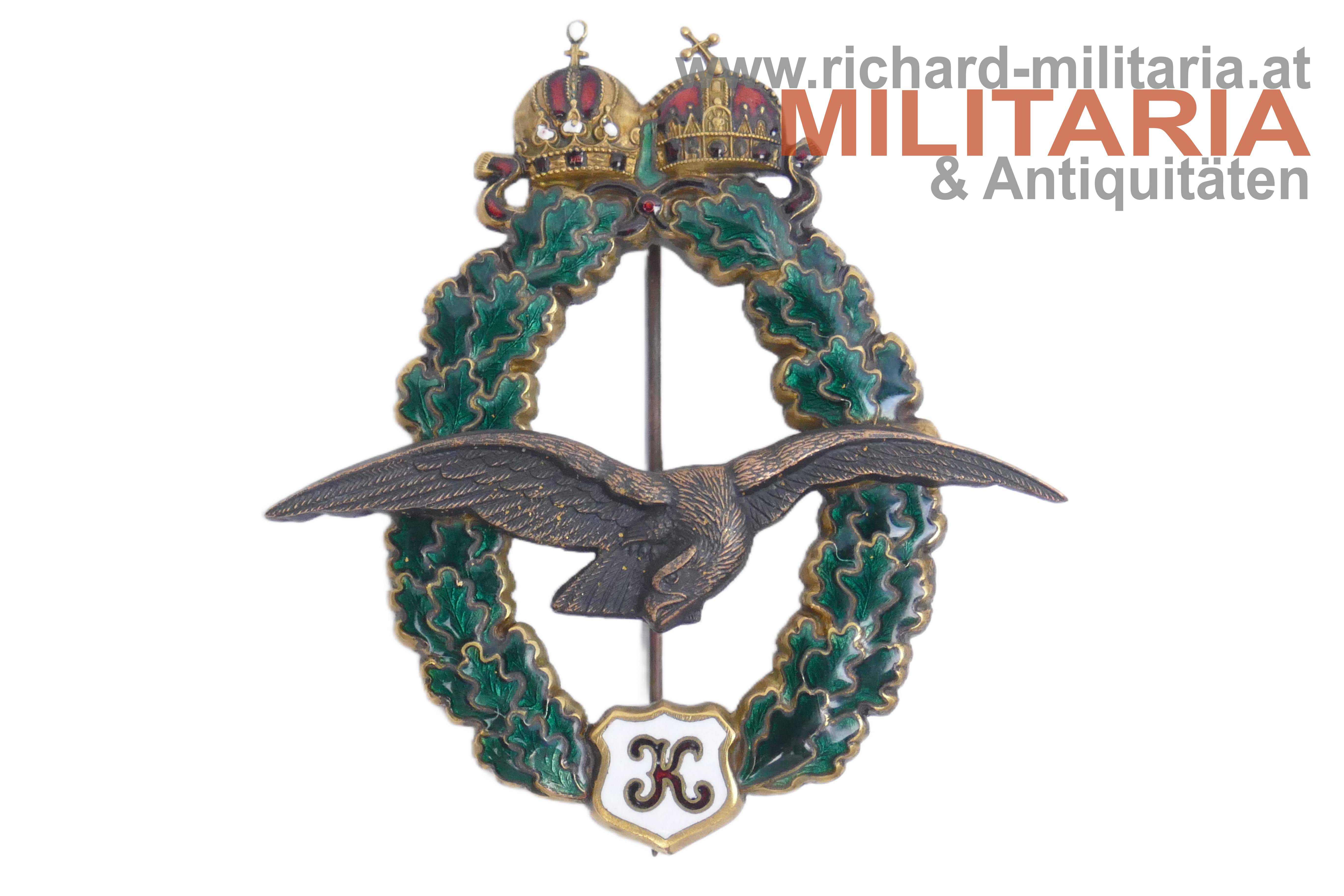 k.u.k. Feldpiloten-Abzeichen Kaiser Karl im Etui - BSW