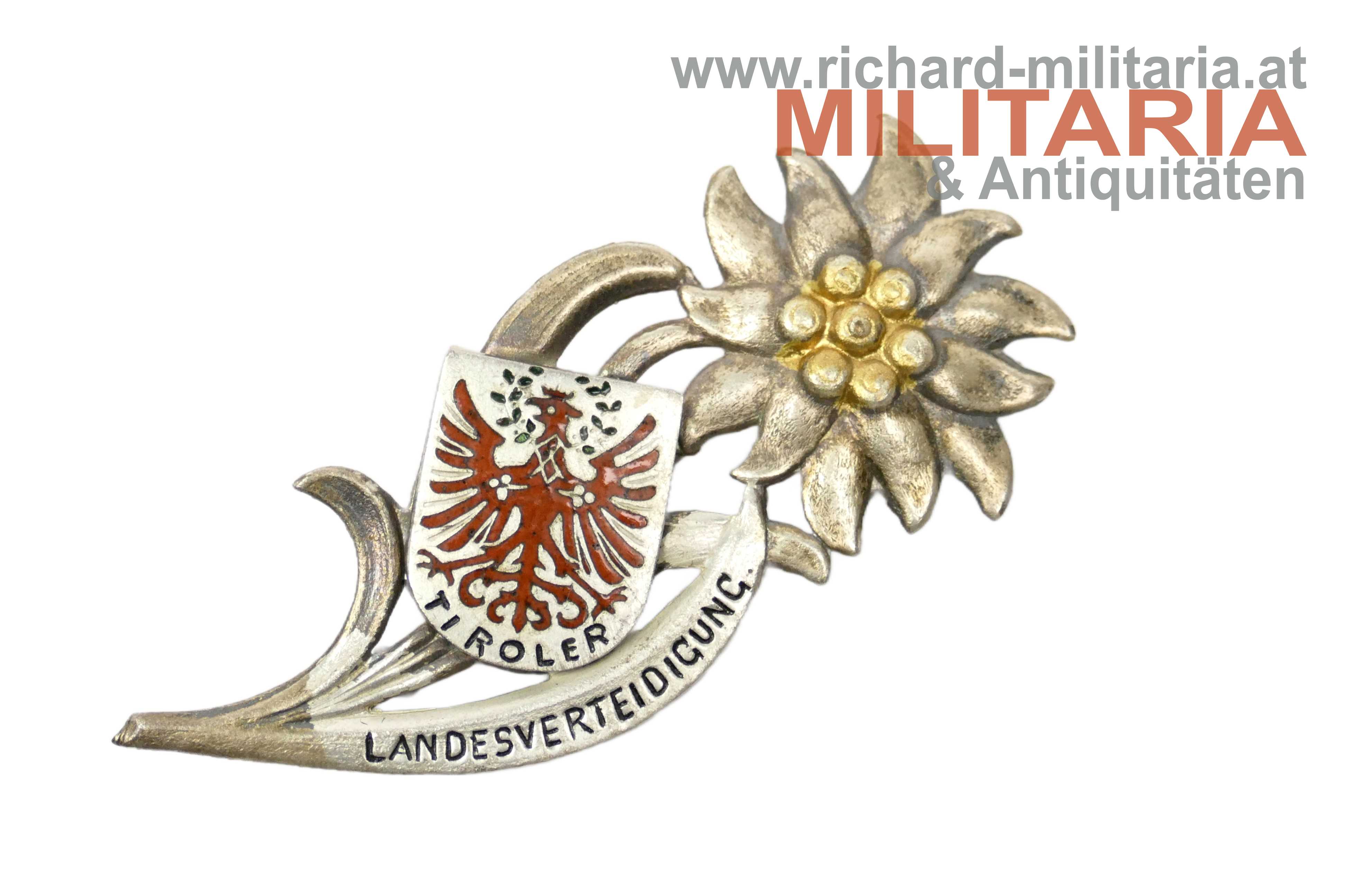 k.u.k. Kappenabzeichen - Tiroler Landesverteidigung - Tombak emailliert (!)