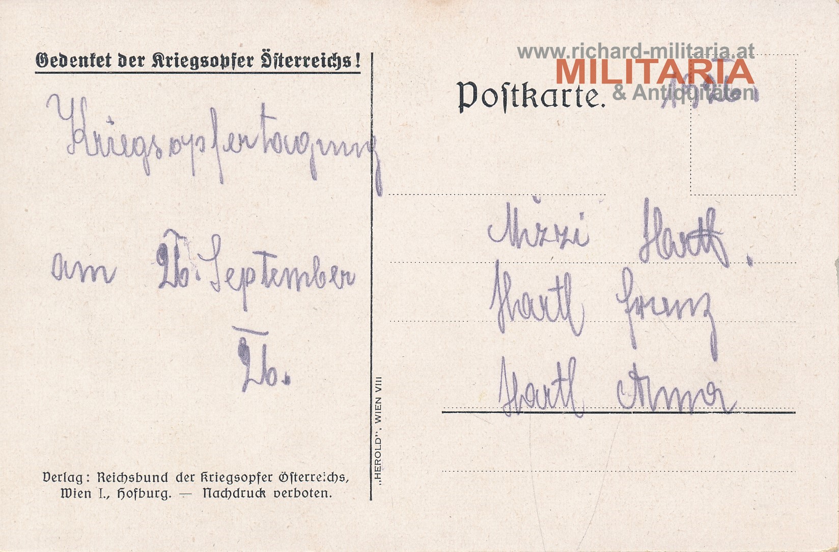 PK Reichsbund Österreich- Kriegsopfer 1926