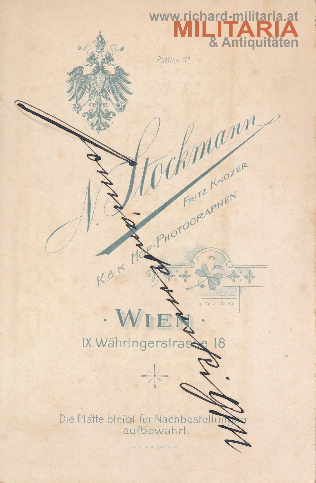 k.u.k. Hartkartonfoto - Oberst Pomiankowski - ORIGINALUNTERSCHRIFT