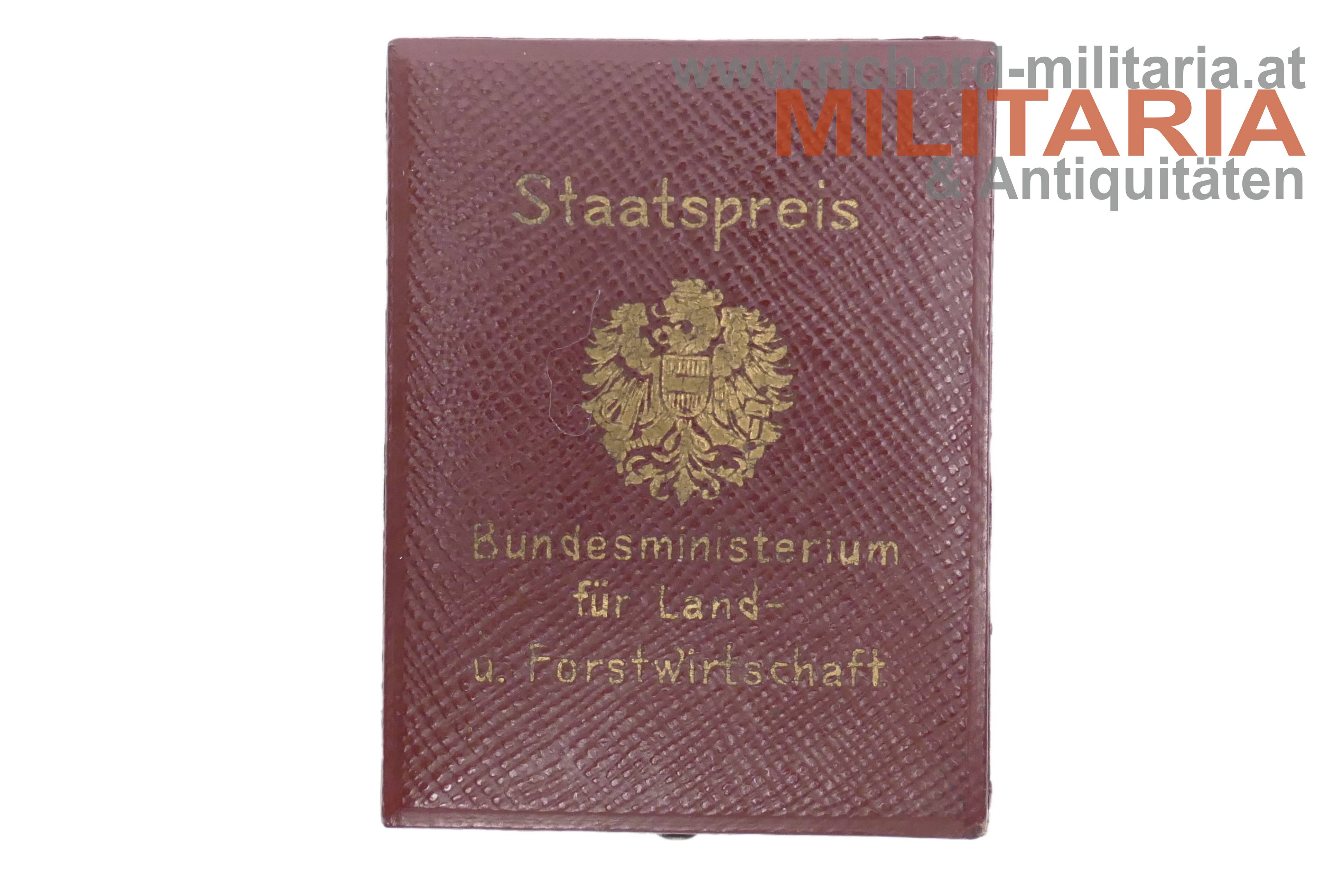 Österreich 1. Republik - Staatspreis für Verdienste a. d. Gebiet d. Land- u. Forstwirtschaft im Etui