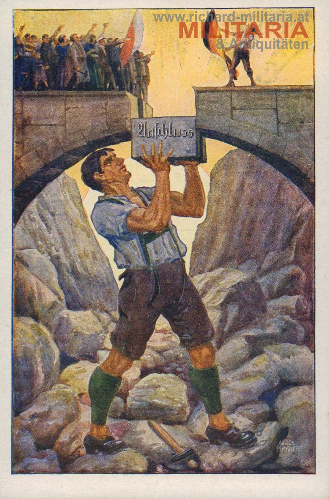 Propaganda Postkarte zum Anschluss Österreich an Deutschland