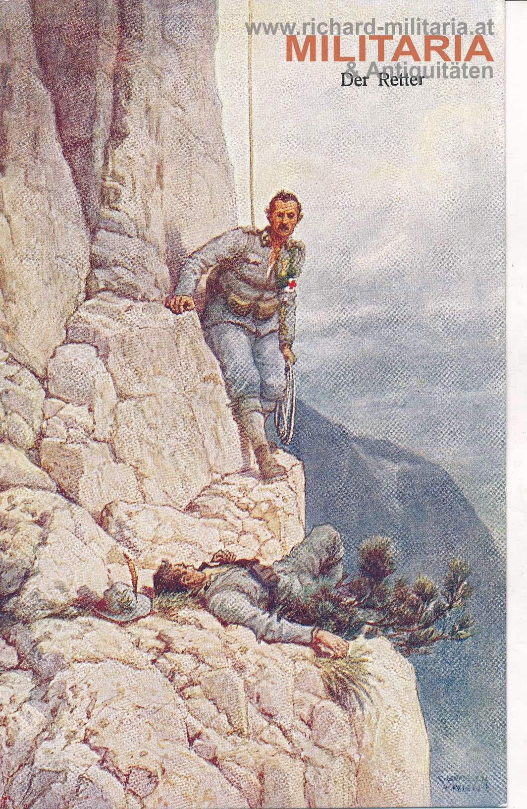 k.u.k. Postkarte "Der Retter" - k.u.k. Soldat retten italienischen Alpini