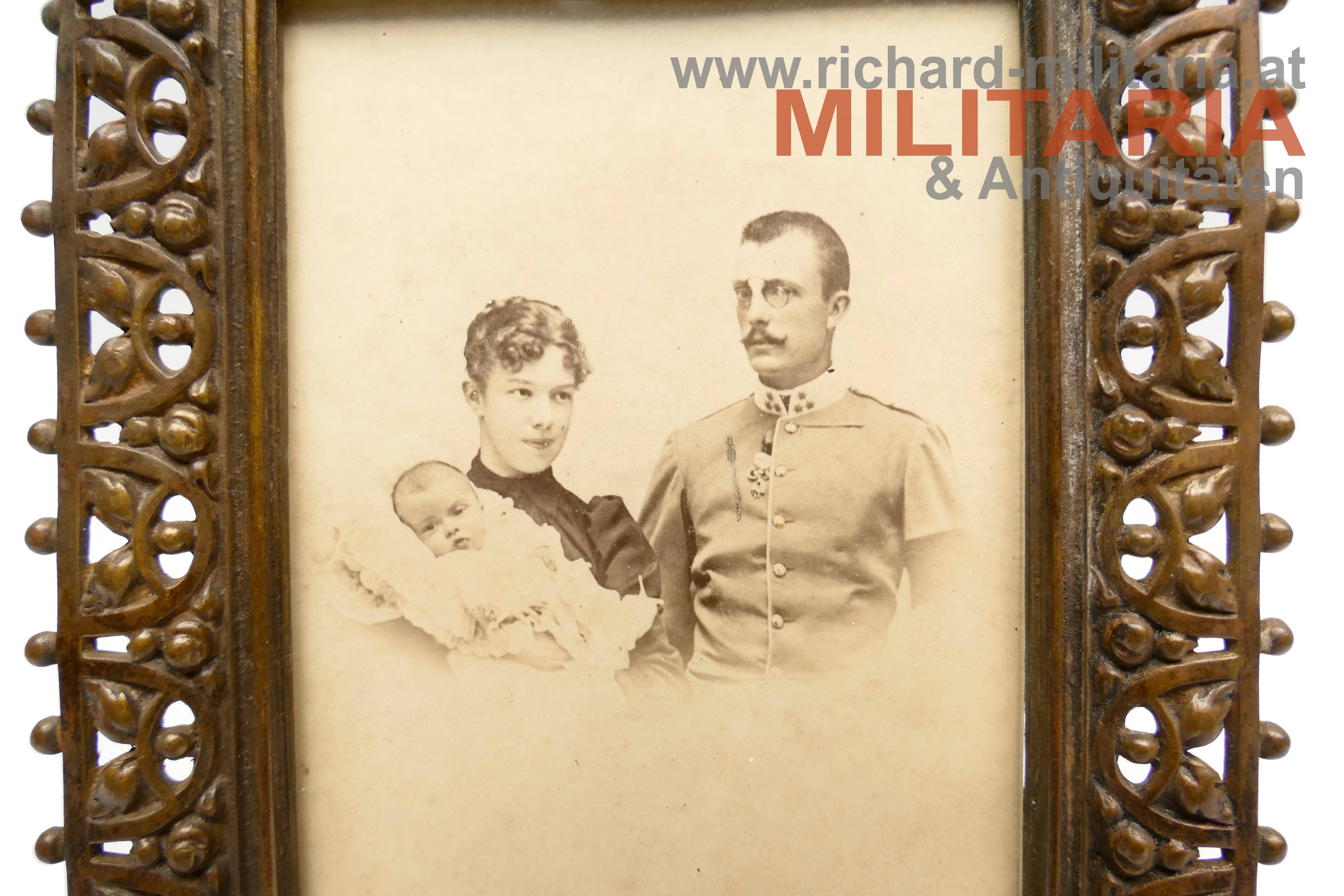 k.u.k. Hartkartonfoto Erzherzog Franz Salvator mit Gattin Marie Valerie & Tochter - gerahmt