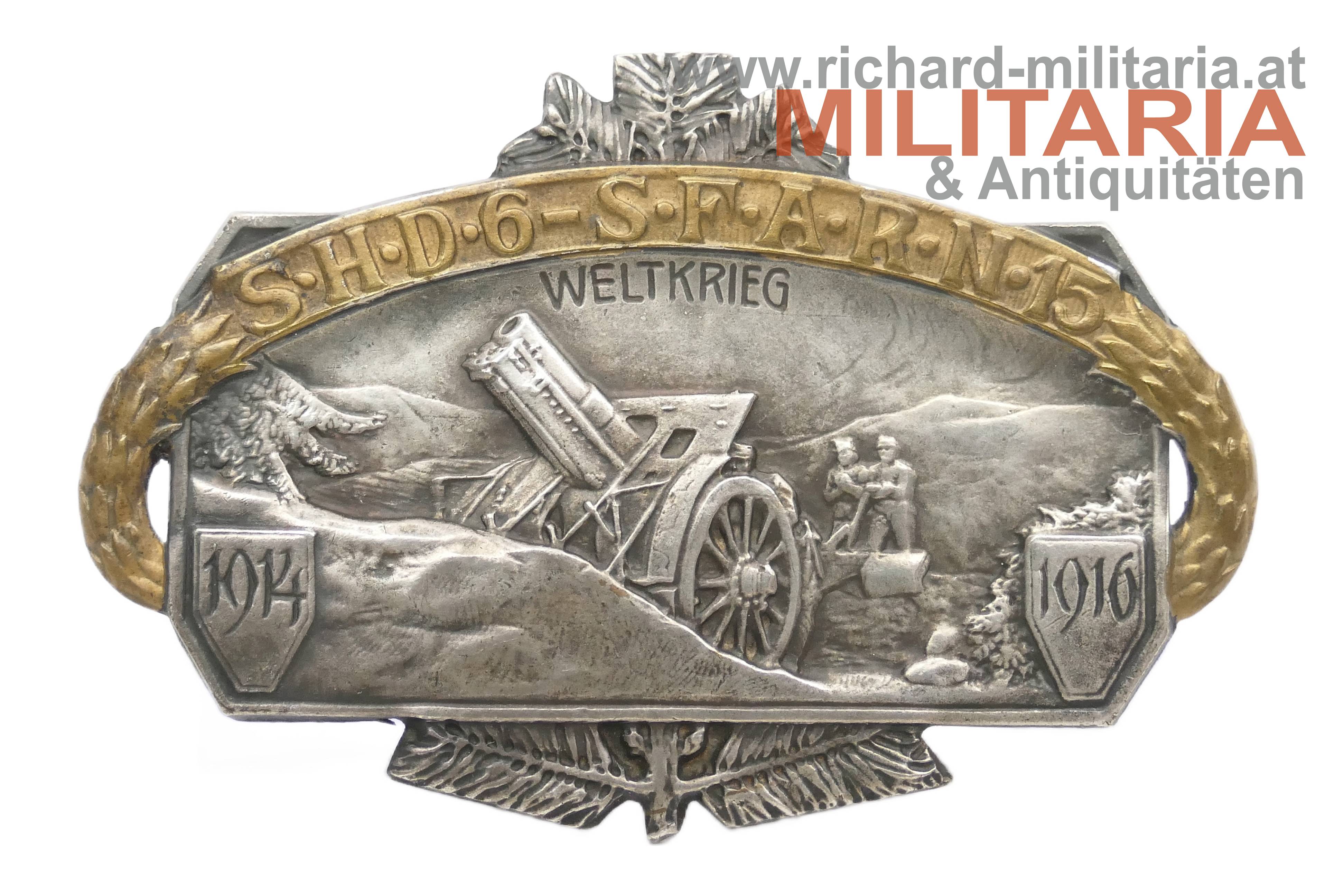 k.u.k. Kappenabzeichen - S.H.D. 6 - S.F.A.R. N. 15 - Weltkrieg - 1914-1916 