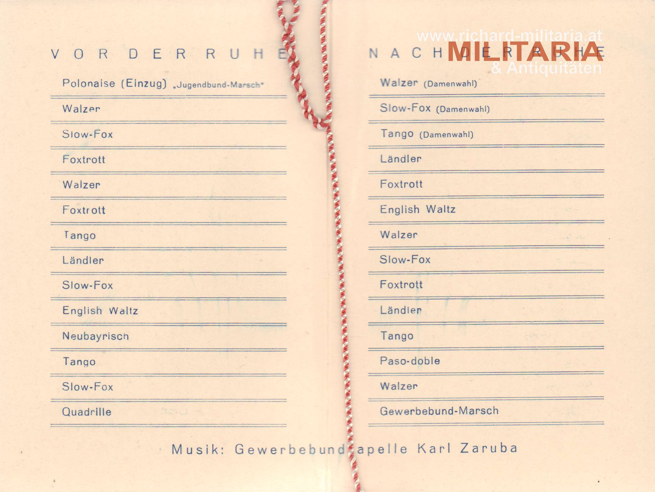 Vaterländische Front - Gewerbebund Ortsgruppe XIV Rudolfsheim - Kränzchen - Tanzkarte