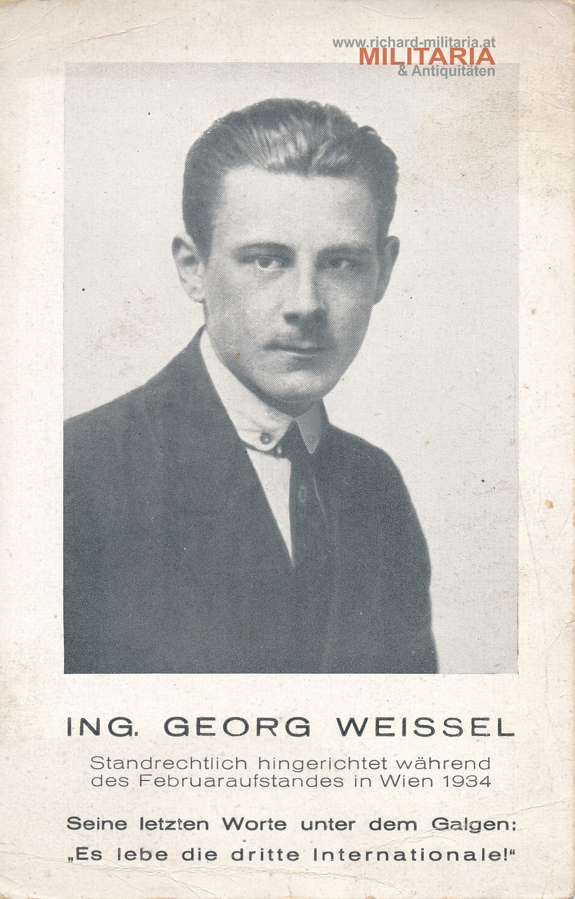 Spendenkarte - Ing. Georg Weissel - hingerichteter Sozialist