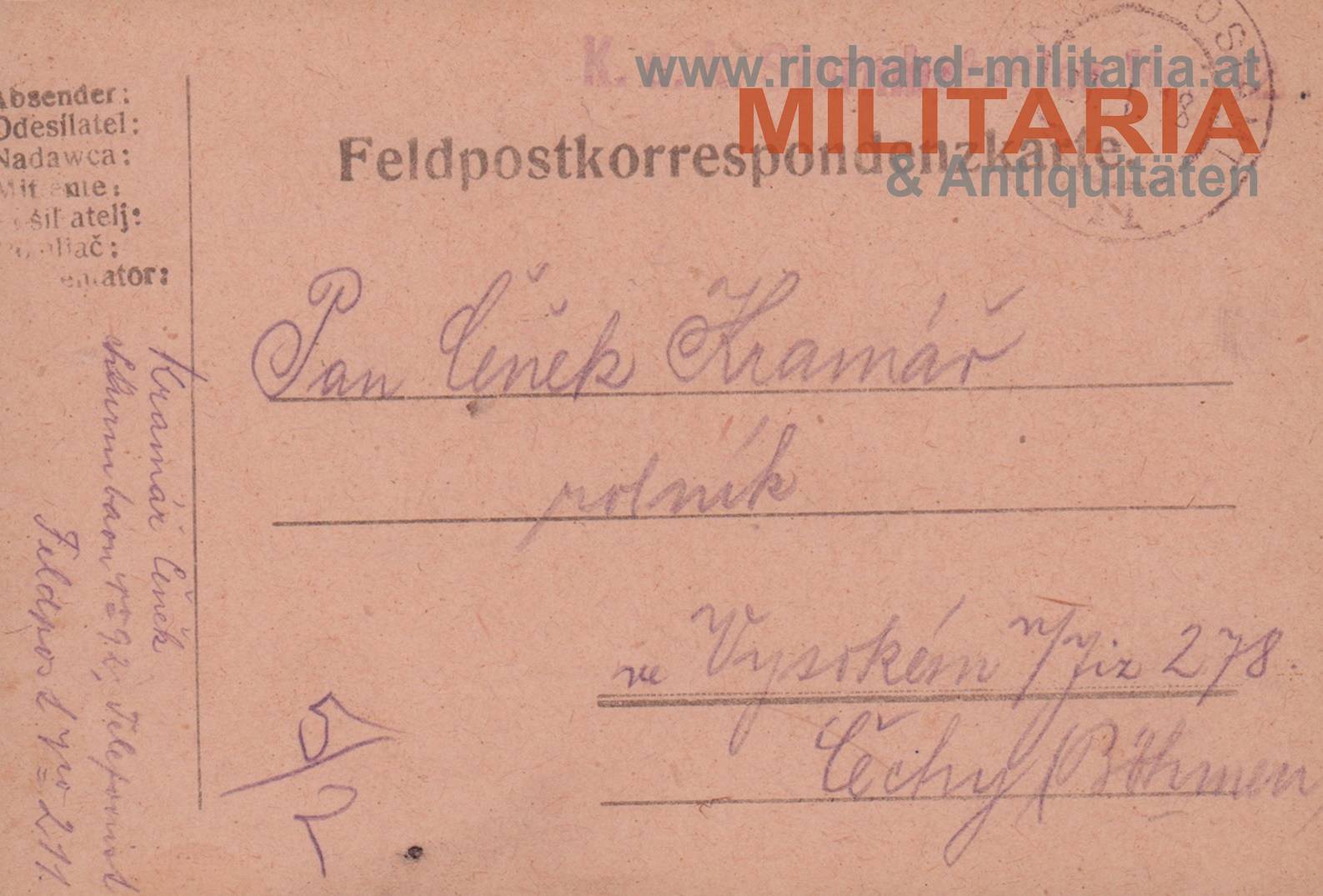 k.u.k. Feldpostkarte - Sturmbataillon Nr. 92