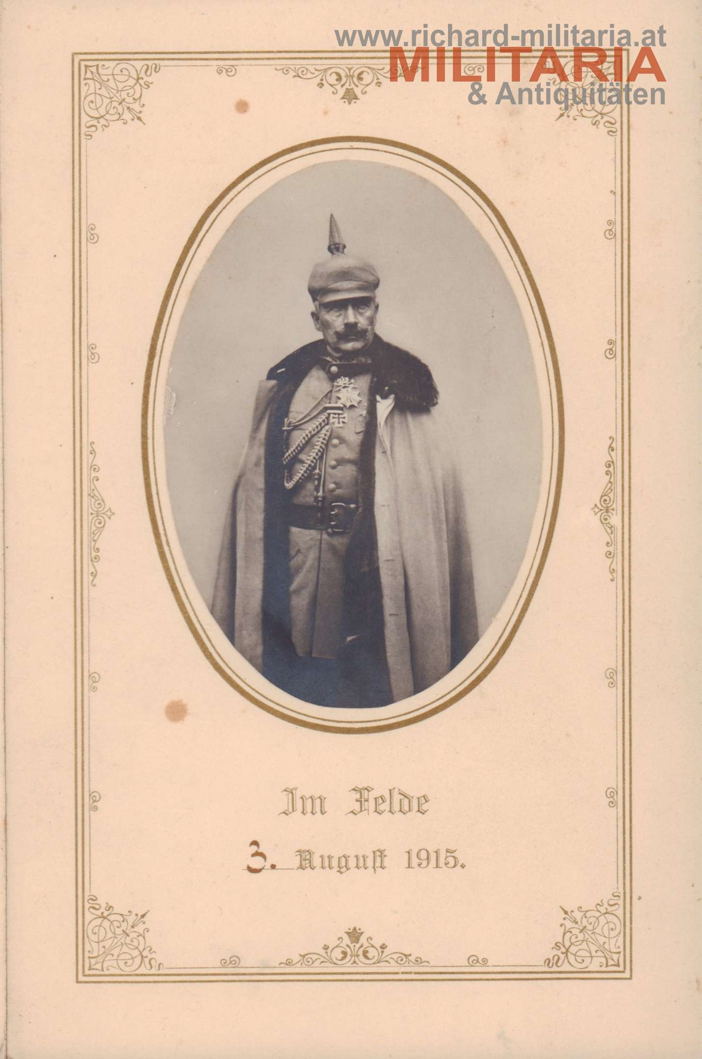Speisekarte mit Foto von Kaiser Willhelm I. - 3. August 1915 "im Felde"