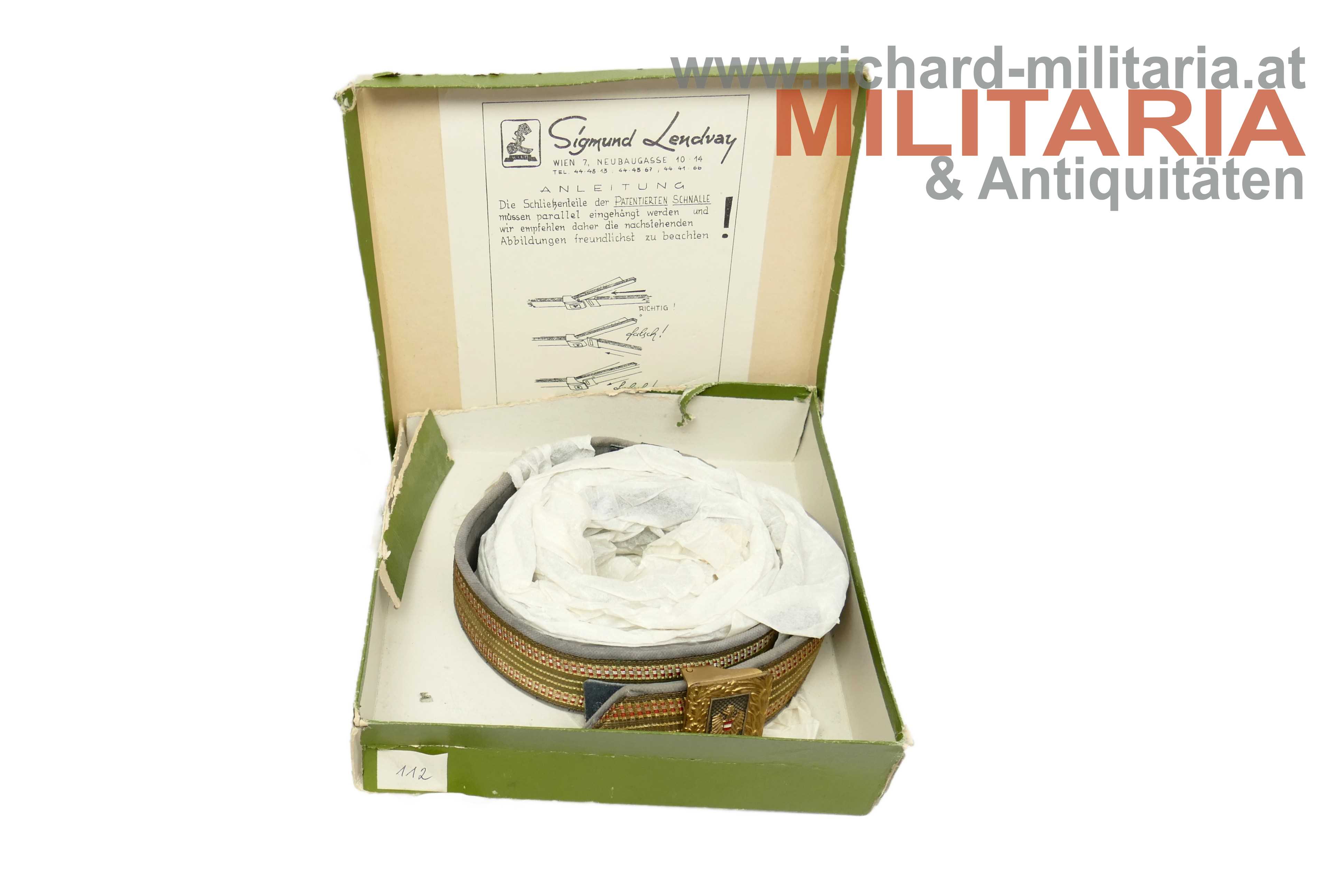 ÖBH Feldbinde für Offiziere - 1. schmale Form der Schnalle - Oblt. Mahr JgB 26