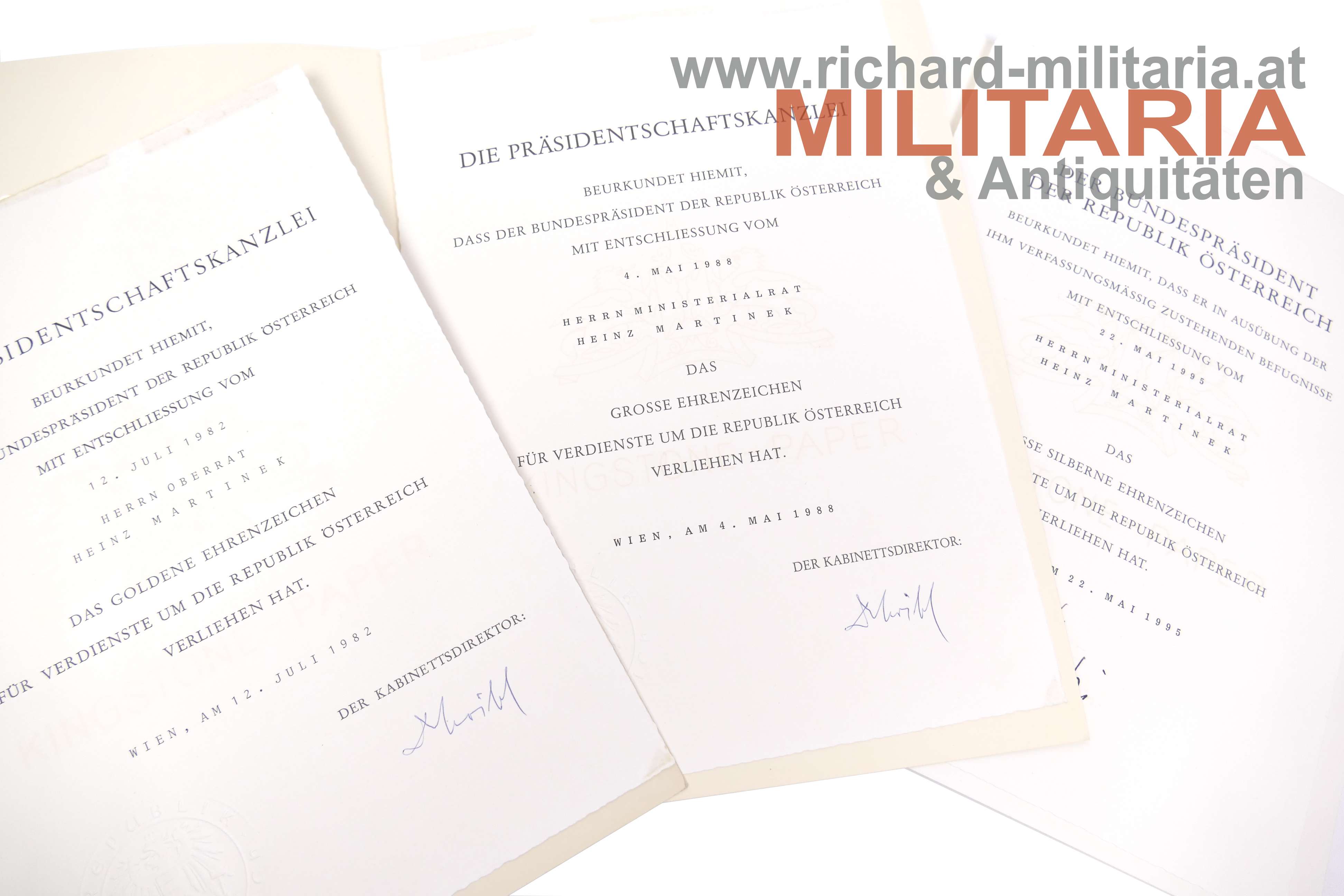 Ministerialrat Heinz Martinek - 3 Urkunden