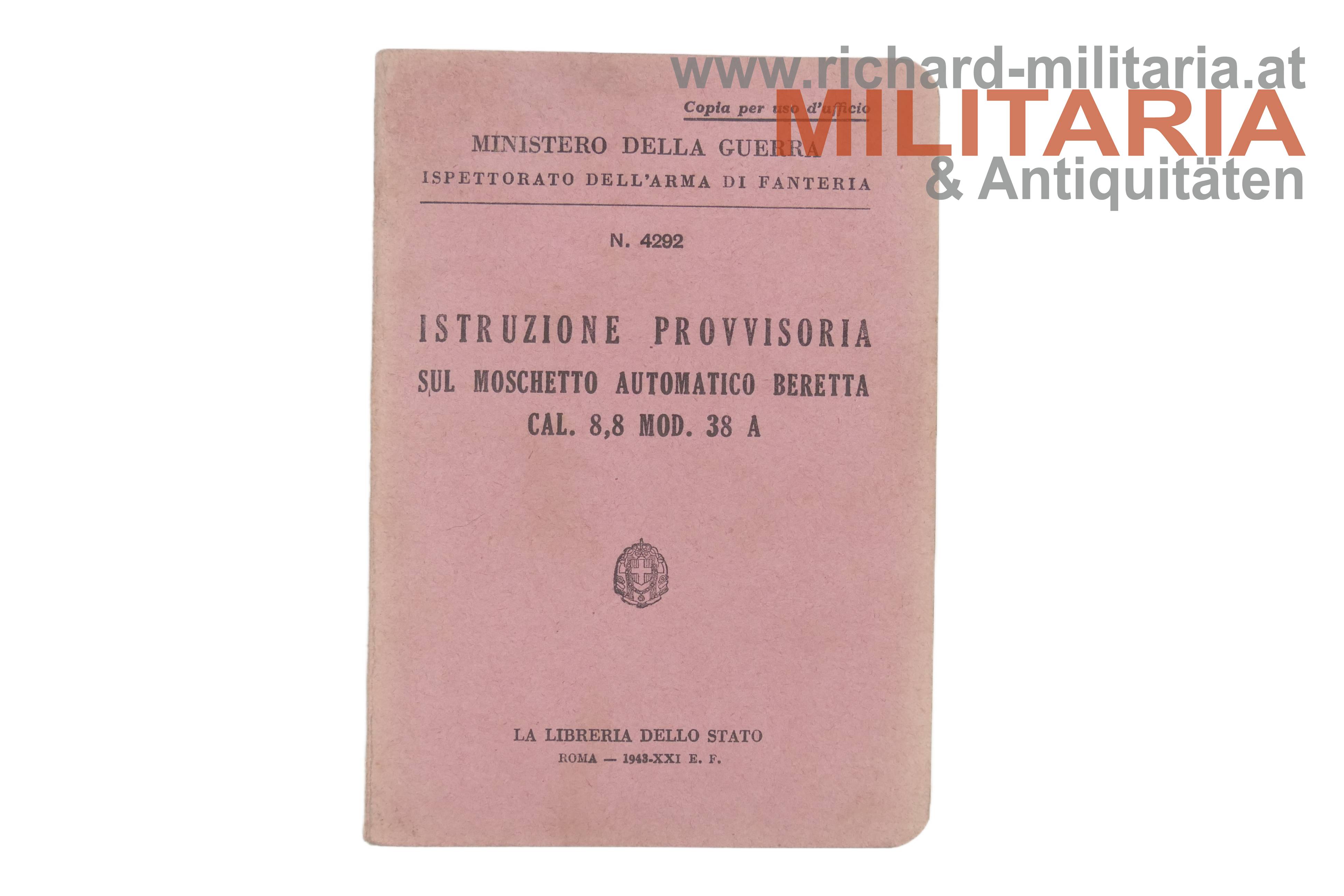 Heft - Istruzione Provvisoria Sul Moschetto Automatico Beretta Cal. 8,8 mod 38 A
