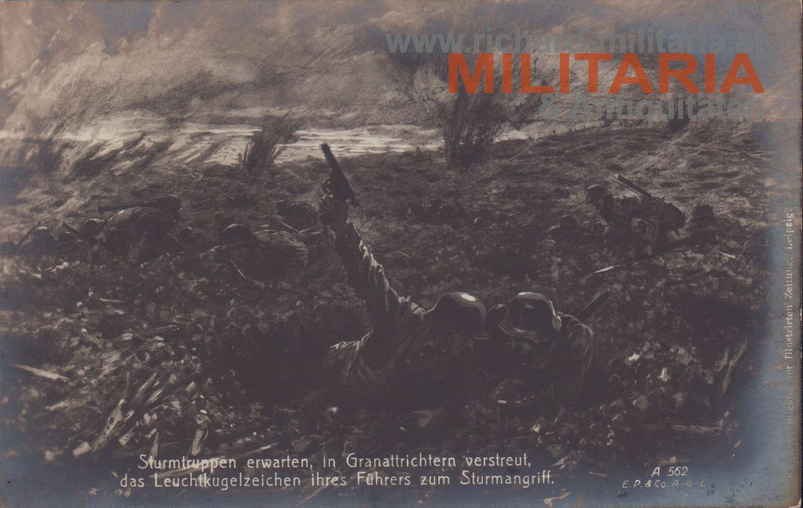 k.u.k. STURMTRUPPE - "Sturmtruppen erwarten, in Granattrichter verstreut, das Leuchtzeichen ihres Führers zum Sturmangriff"