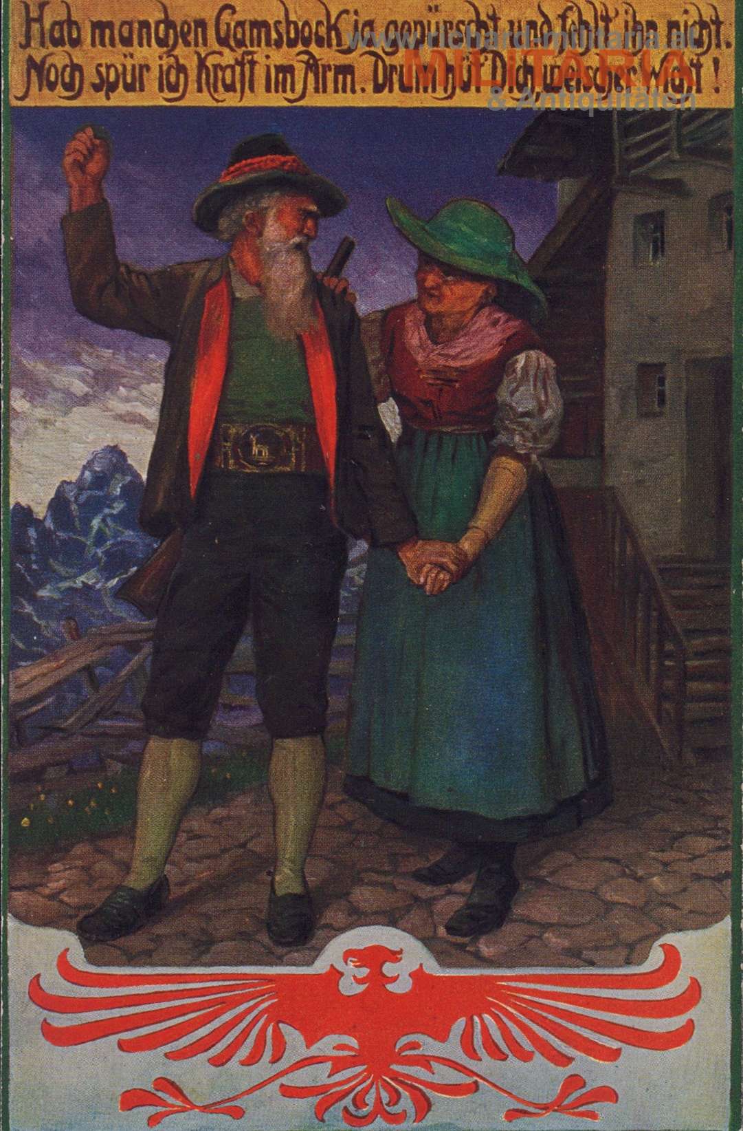 k.u.k. Postkarte - Tiroler Standschützen - Propaganda gegen Italien!